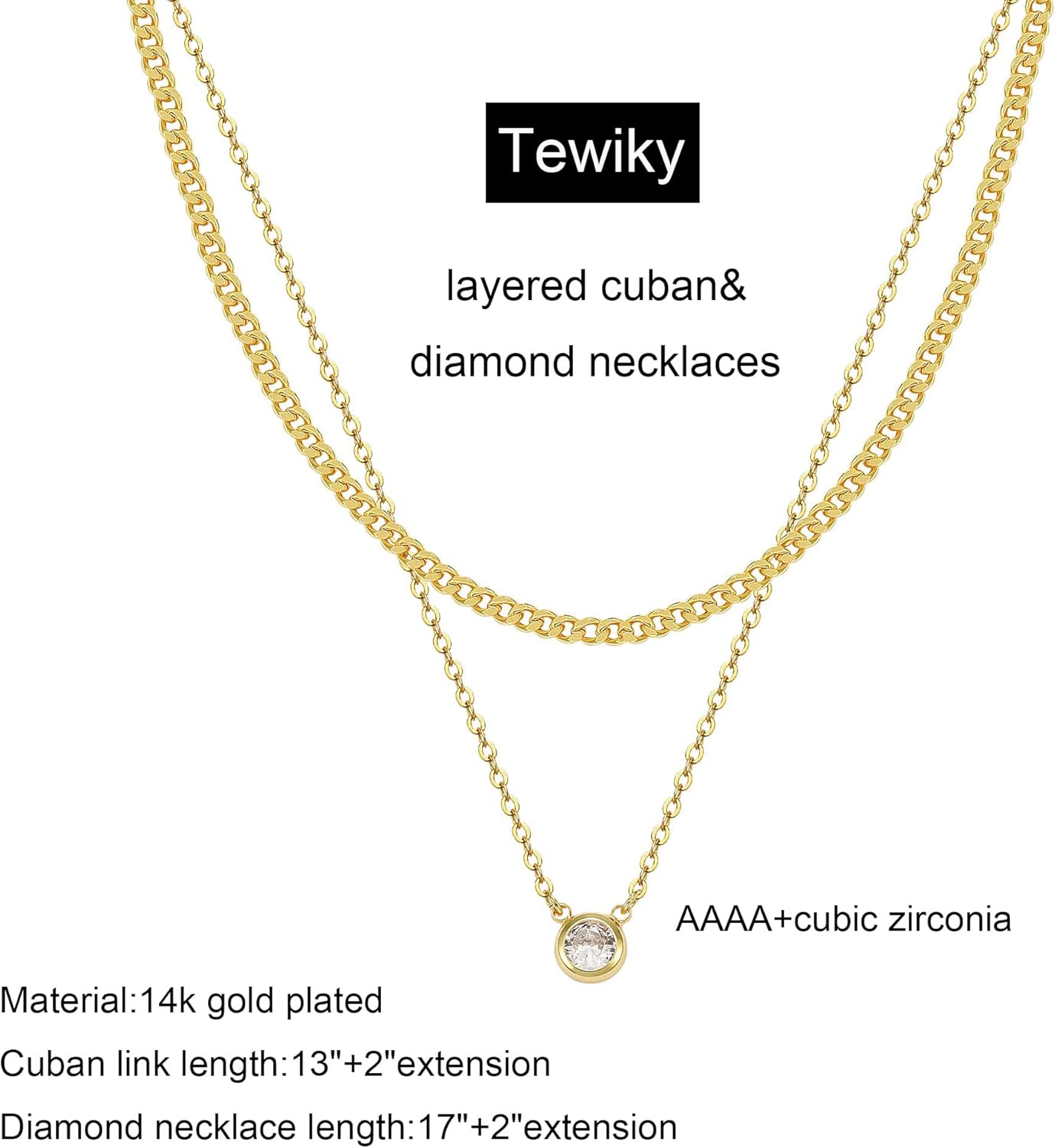 Tewiky Dainty 14k Gold Plated/Silver Cubic Zirconia Necklaces for Women, Simple CZ Jewelry Necklaces Trendy Gifts - Image 5
