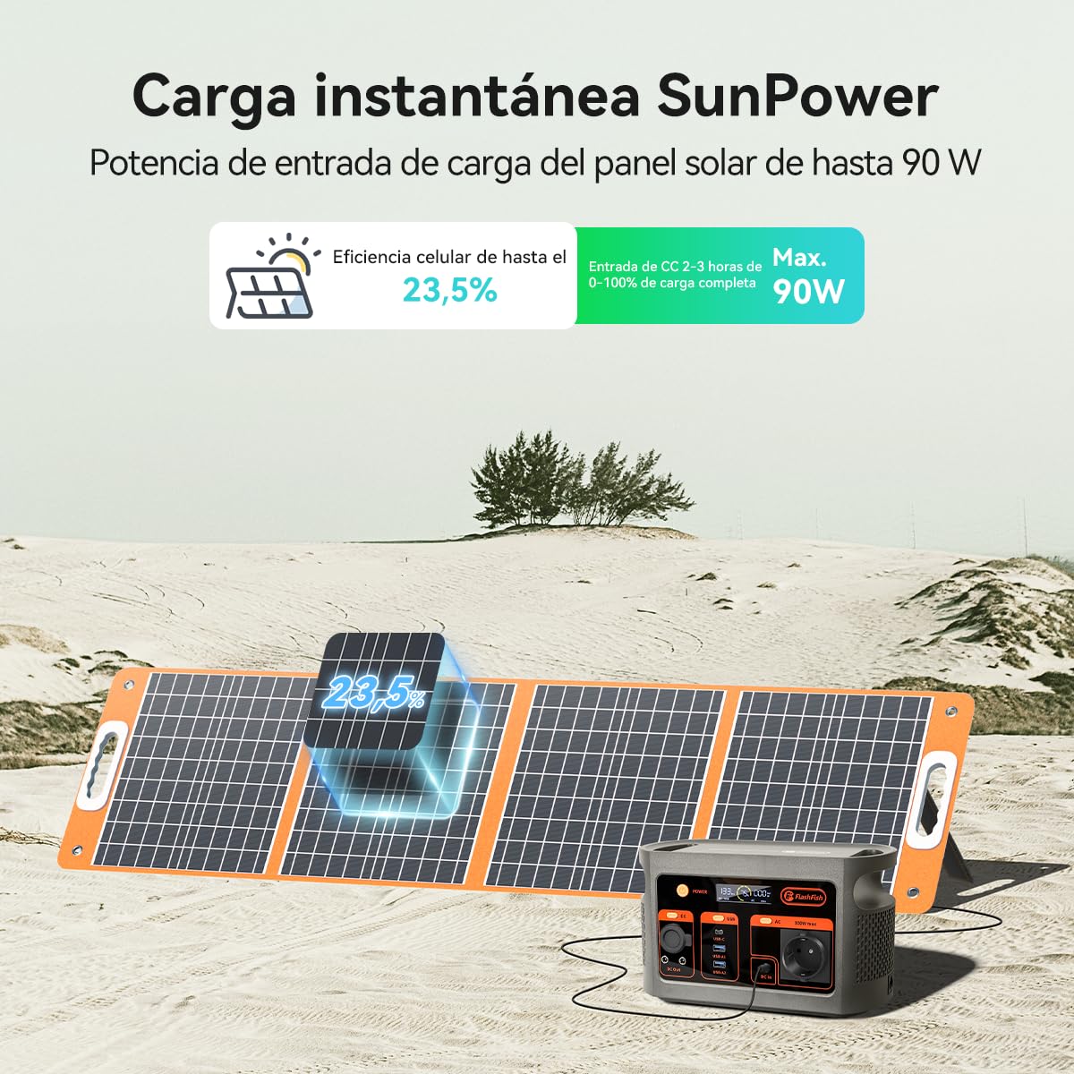 Flashfish Estación de Energía con Panel Solar 100W, Batería LiFePO4 de 179Wh,Generador Solar 300W CA(600W Pico),carga completa en 70 minutos,Batería de Repuesto para Acampar,Aventuras y Emergencias