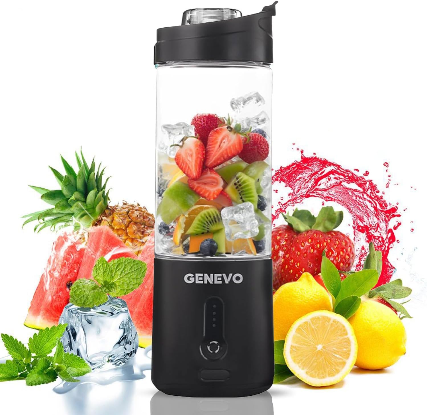 Portable and Rechargeable Blender With Sipper - 530ml | For Smoothies, Juices, Milkshakes, Baby Food, Crushing ice, Dryfruits & More | 6 Stainless Steel Blades, 260W, 4000mAh Battery - Black