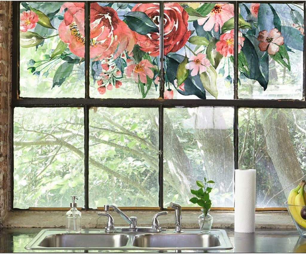 ウィンドウプライバシーフィルム 北欧 クリエイティブ 花柄 装飾 接着剤不使用 静電ガラスドアフィルム バスルーム バルコニー ウィ