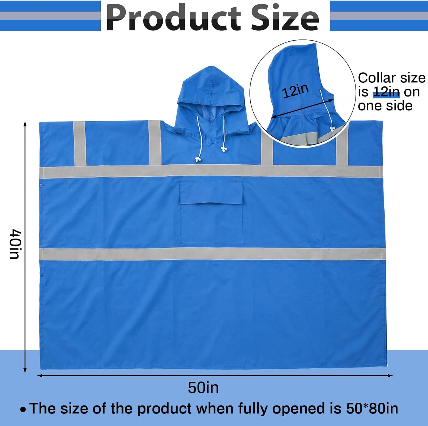 Coume High Visibility Safety Rain Poncho for Construction Workers, Waterproof Reflective Work Rain Jacket with Hood & Pocket