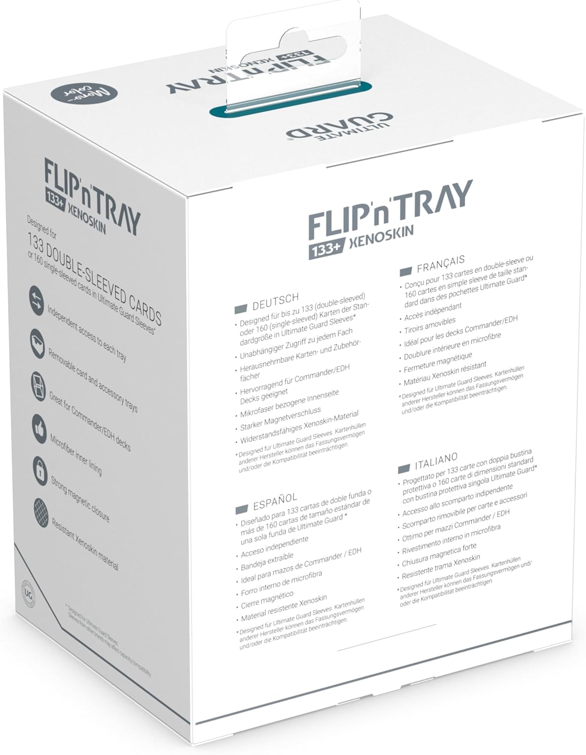 Ultimate Guard Flip'n'Tray 133+, Deck Case for 133 Double-Sleeved TCG Cards + Dice Tray, Petrol, Independent Magnetic Closure & Microfiber Inner Lining