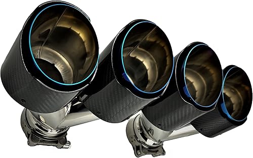 Miniatura 3 de NETAMI Punta de escape doble de 2.5 a 3.5 pulgadas, fibra de carbono, acero inoxidable, negro (NT-2559-1) Flush 1-pece