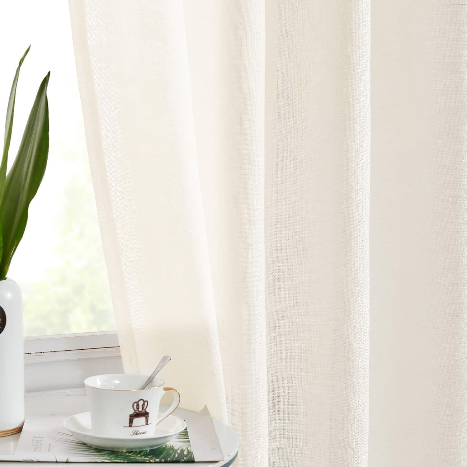 TOPICK Scheibengardinen Cream Weiß Leinenoptik Bistrogardine für Wohnzimmer Küche Fenster Lichtdurchlässig Küchenvorhänge Kurz Gardinen Moderne Landhaus Scheibengardinen Tunnelzug 2er Set 65x60 cm