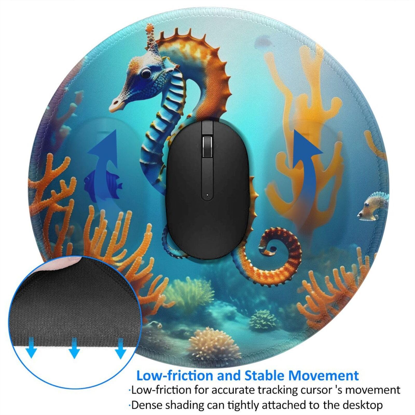 Majestic Seahorse Mousepad - Personalized Sea Horse Mouse Pad - Custom Printed Beach Theme Home Office Decor - Personalized Desk Accessory - View #2