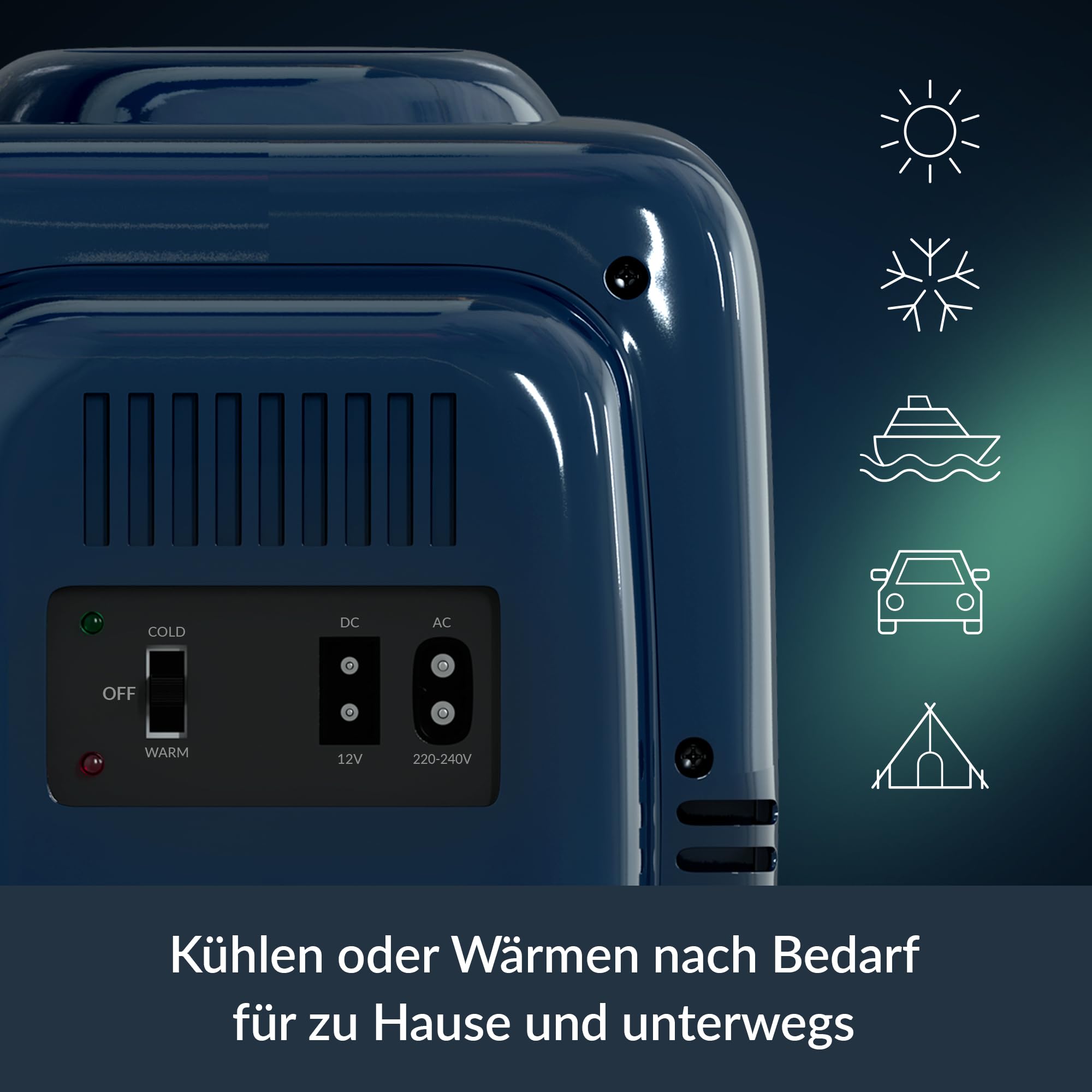 ARCTIC Fridge - Mini-Kühlschrank 4L für Getränke & Kosmetik, mit Kühl- & Heizfunktion, 12 V DC & 220 V AC, ideal für Auto, Büro, Camping & Reisen, EU-Stecker - Blau