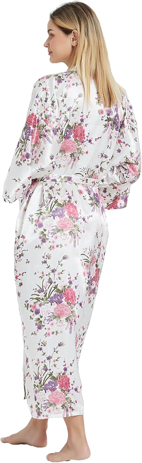 Women's Long Silk Robes Lightweight Long Satin Robes Full Length Sleepwear Dressing Gown - Image 4