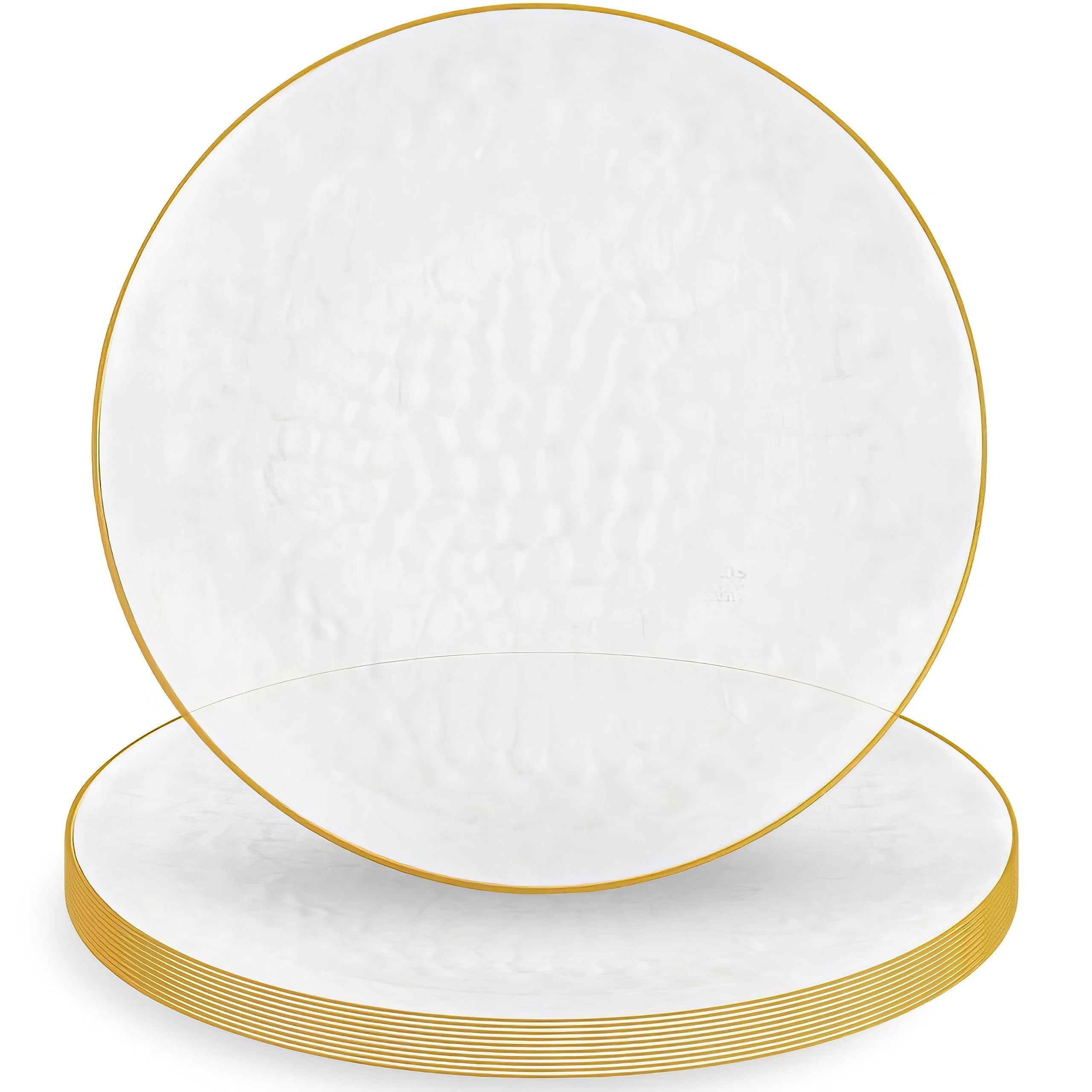 Blue Sky Organic Hammered Clear Gold Rim Plates - 10 Count, 9" | Round Disposable Plastic, Elegant Design for Parties & Events