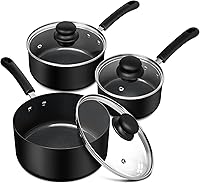 Michelangelo Nonstick Ceramic Saucepan Set with Lids, PFOA-Free 1QT 2QT 3QT Black Pots, Easy Clean Multi-Purpose