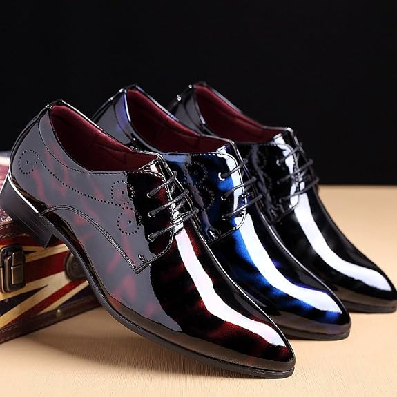 Mens Fashion Floral Patent Derby Shoes 