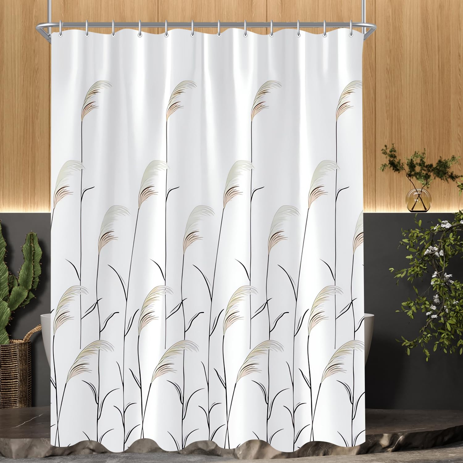 Lerores Shower Curtain, 220 x 200 cm, Wheat Ear, Weighted Hem, Anti-Mould, Water-Repellent