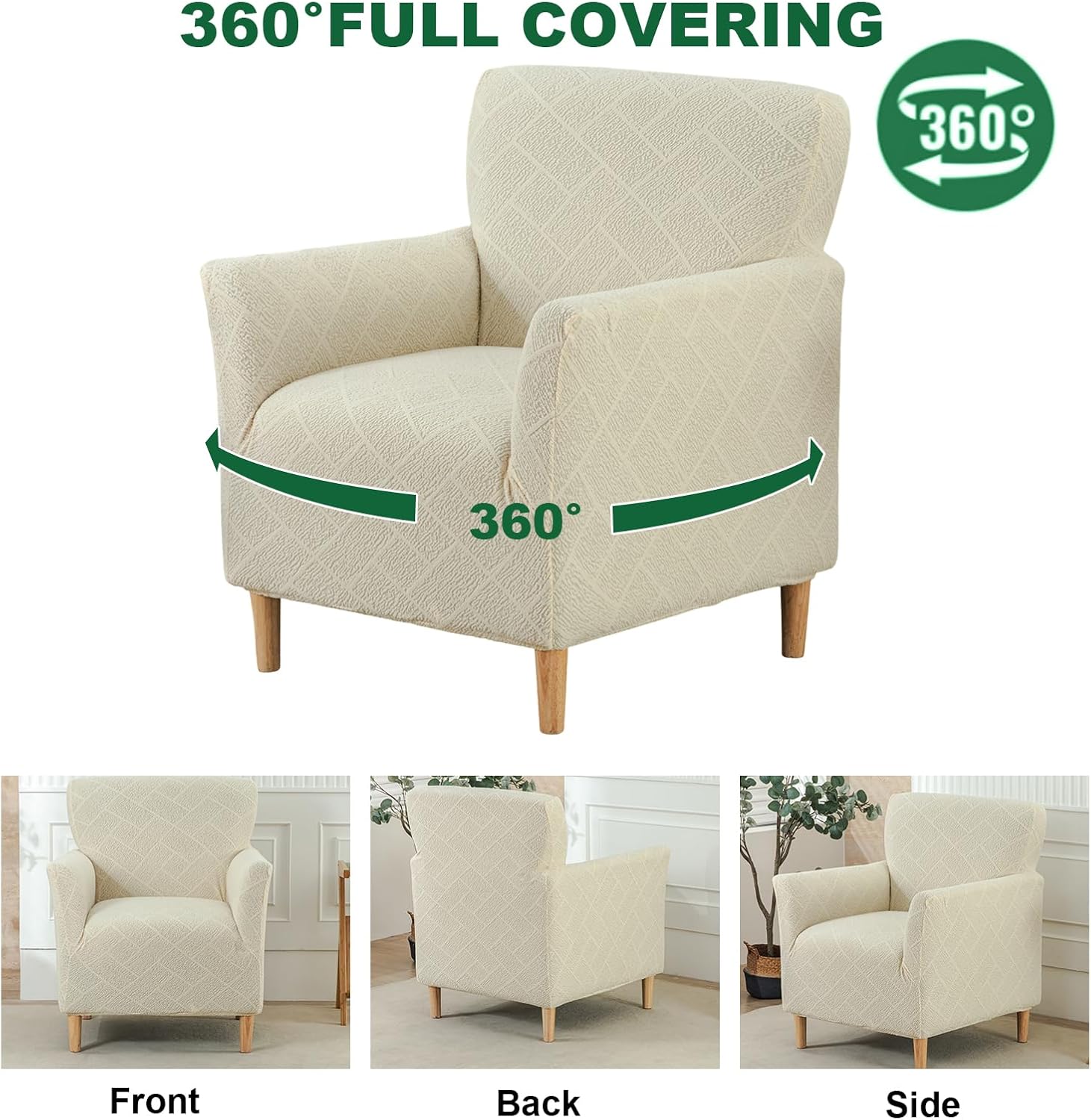 Arm Chair Covers Set of 2 Stretch Chair Covers with Arms Accent Banquet Chair Cover Jacquard Chair Slipcovers for Living Room Office Reception (Beige, 2PCS)