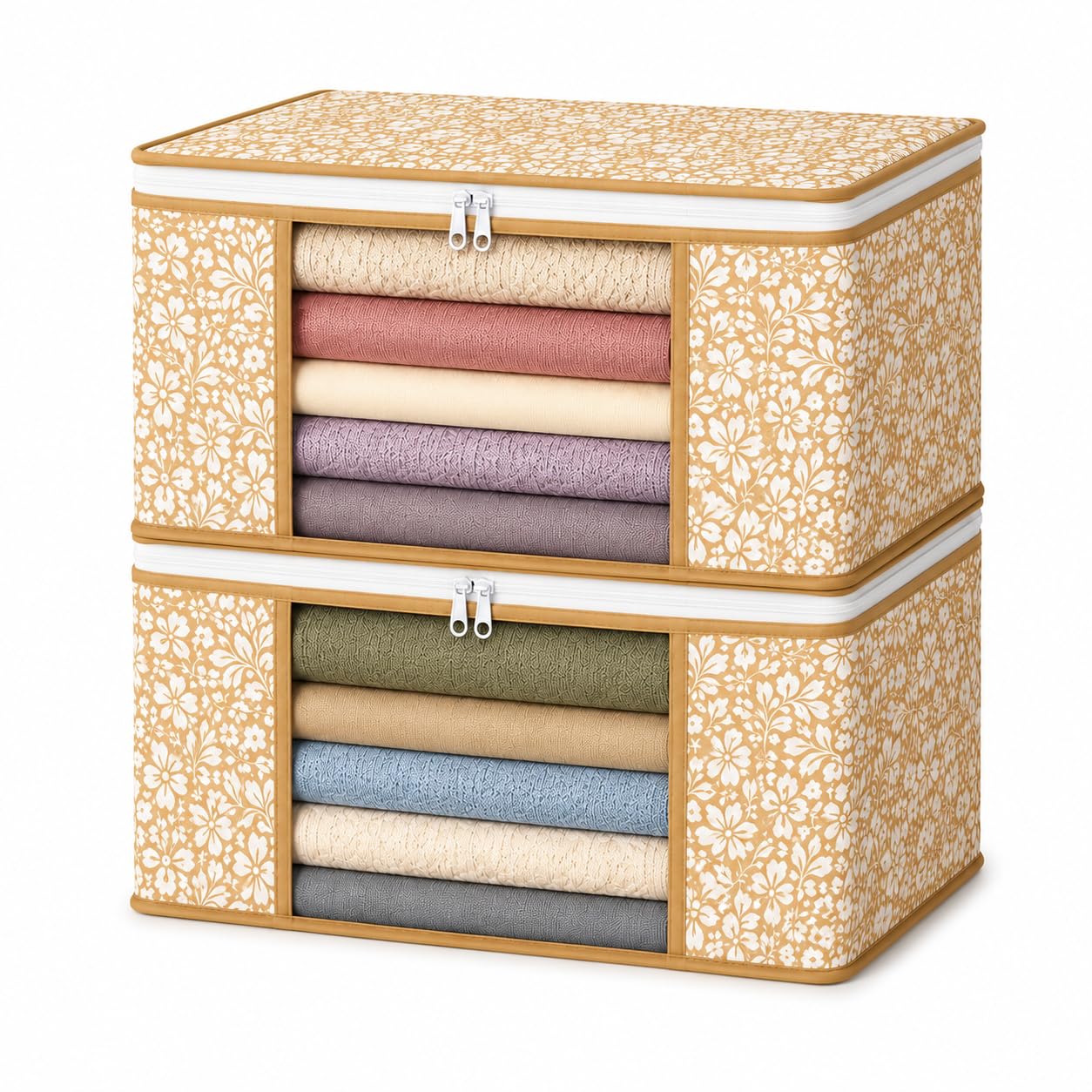 Non-Woven Clothes Storage Bags | Large Wardrobe Organizer with Strong Zipper, Transparent Window | Foldable for Sarees, Dresses, Blankets, Bedding & Quilts | 40 x 33 x 22 cm, Beige, 2-picture-28