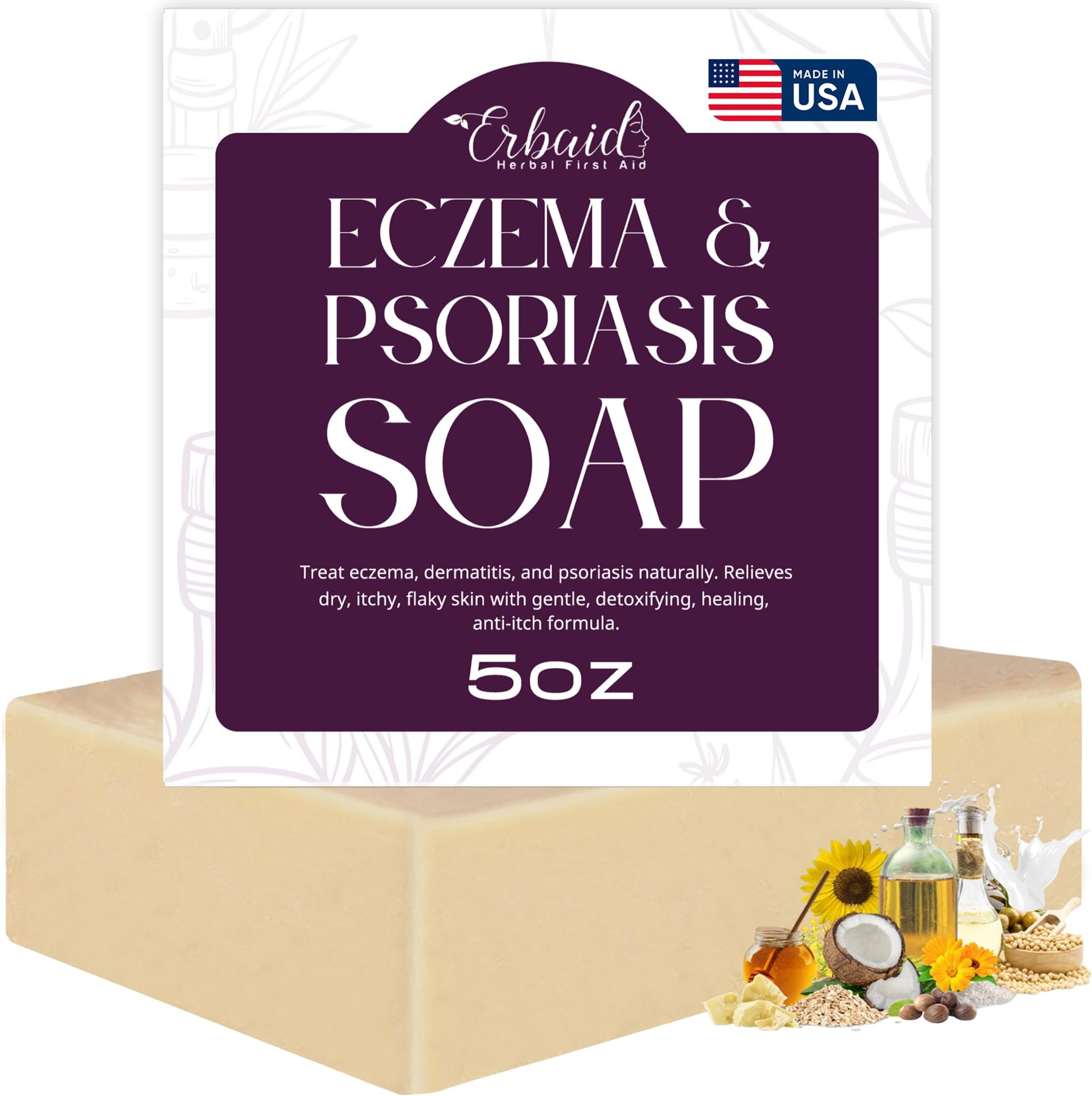 Erbaid - Eczema Soap for Face and Body: Natural Dermatitis & Psoriasis Treatment for Dry, Sensitive and Itchy Skin