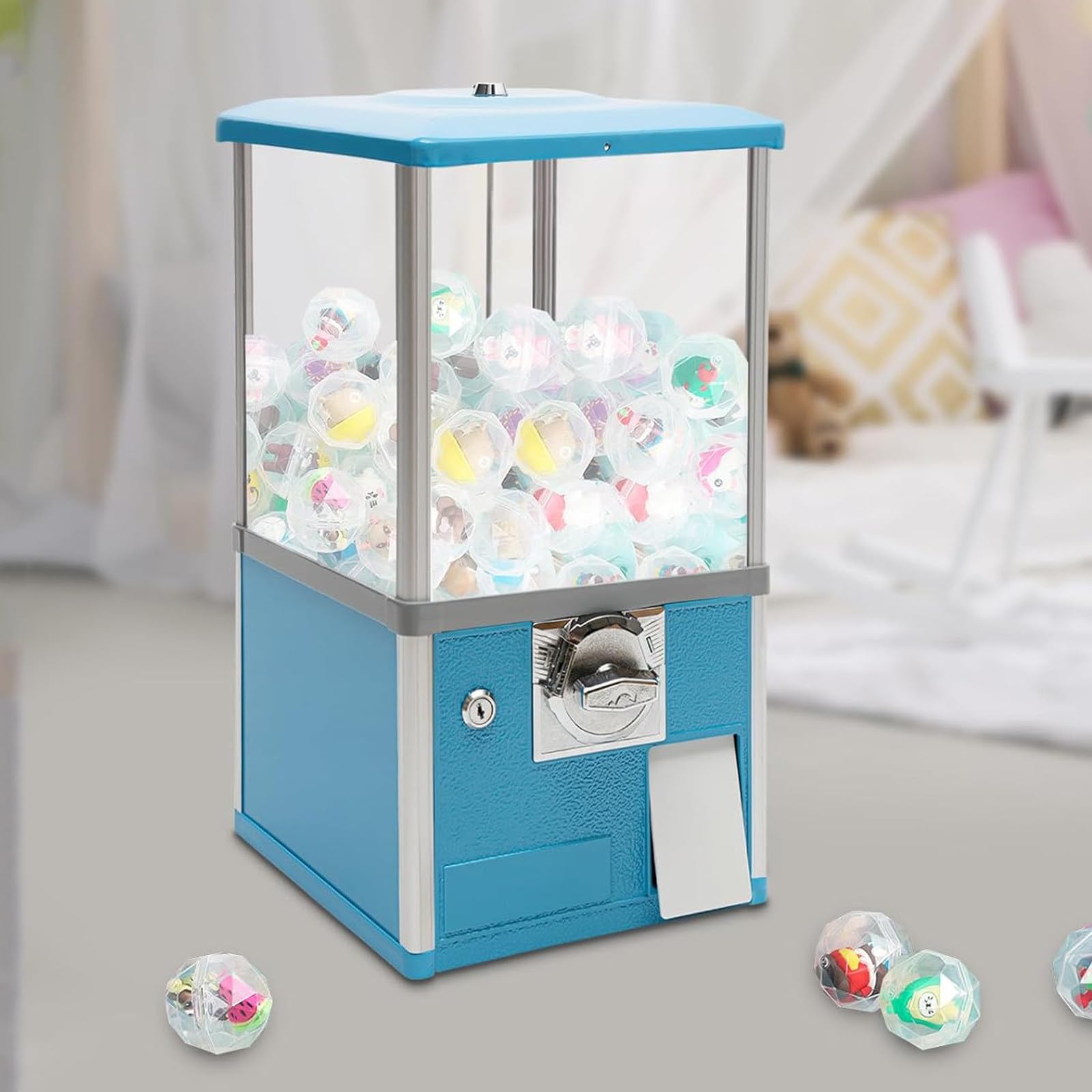 MYUYEE Vending Machine, Multi-Function Capsule Dispenser, Commercial Gumball Machine, Suitable For Shopping Malls, Playgrounds (Blue)