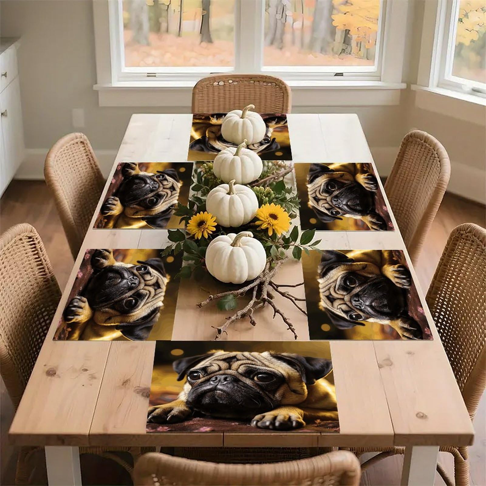 Cry Pug Placemats Wipeable Heat Resistant Table Mats Washable Flax Place Mats Elegant Cloth Non-Slip Placemat for Kitchen Dinning Party Table Decor 12 * 18 in