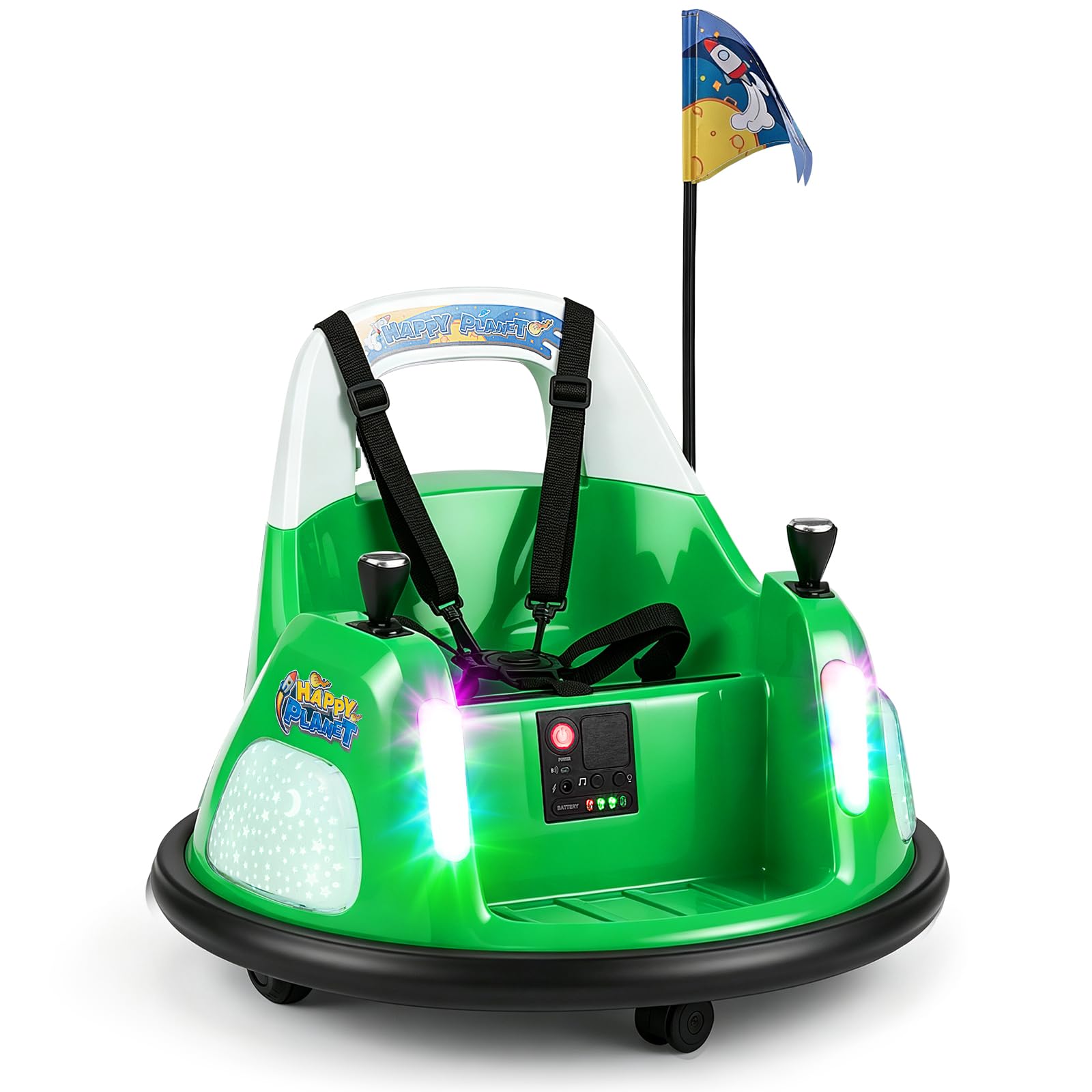 COSTWAY 12V Bumper Car, 360° Spin Kids Electric Ride on Car (Green)