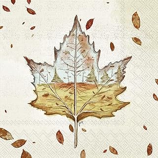 Boston International IHR Fall Autumn Halloween Thanksgiving 3-Ply Paper Napkins, 20-Count Cocktail Size, Autumn Leaf Scene