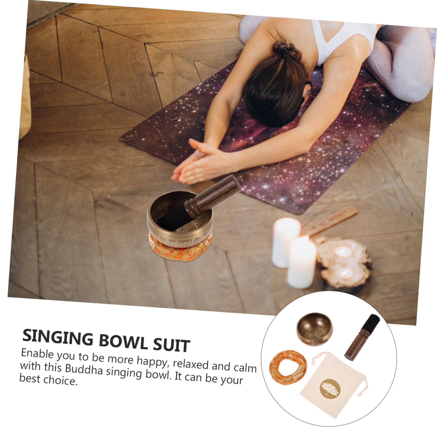 BESPORTBLE 1 set Ciotole da Meditazione Tibetane Ciotola Cantante Artigianale con Fondo Piatto Accessori per Meditazione e Relax per Decorazione e Mindfulness