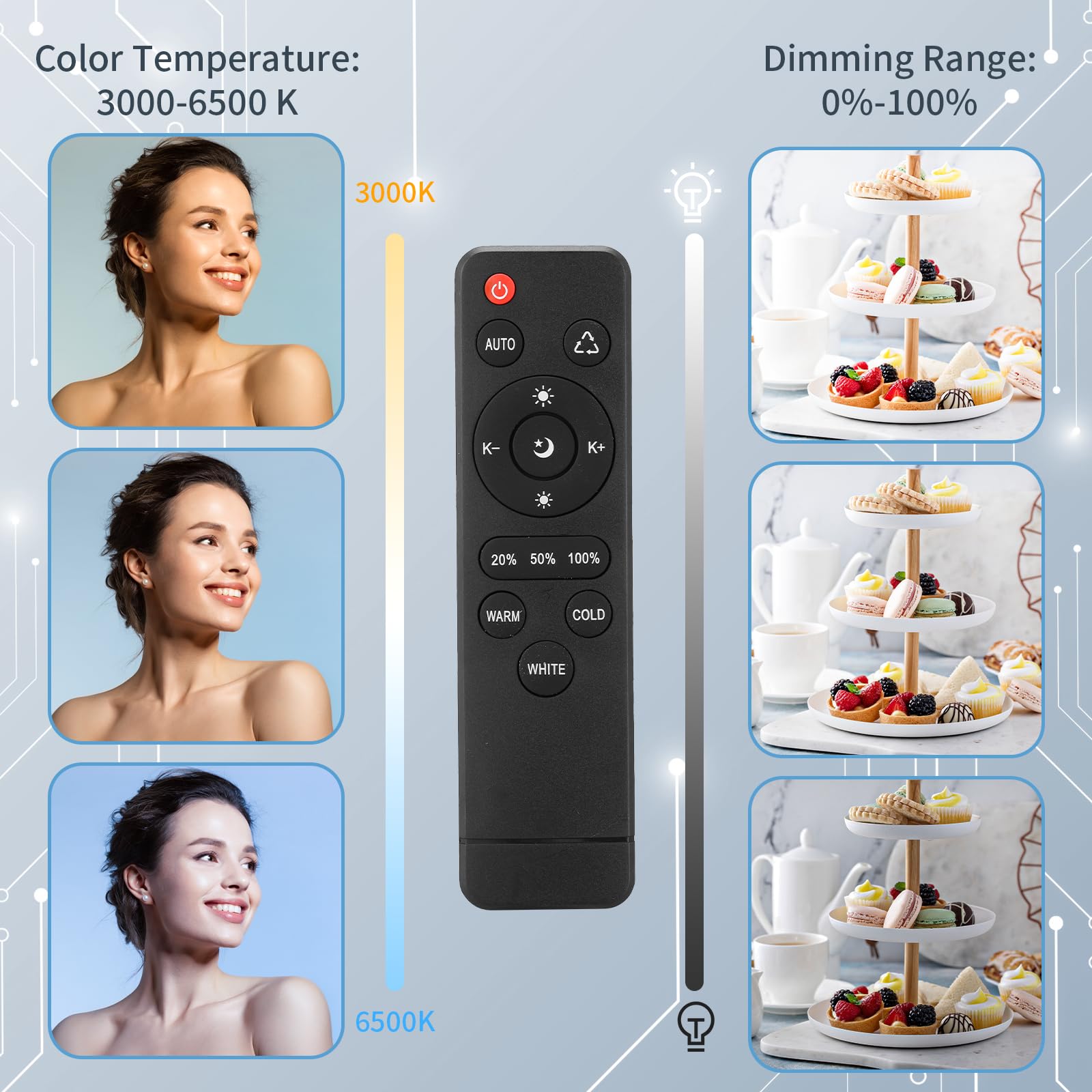 2 x 135 W Lampada Fotografica Foto Luce, 3000K-6500K, E27, con Telecomando, Basso Consumo, Compatibile con Softbox e Ombrelli Fotografici, per Video, Studio Fotografico