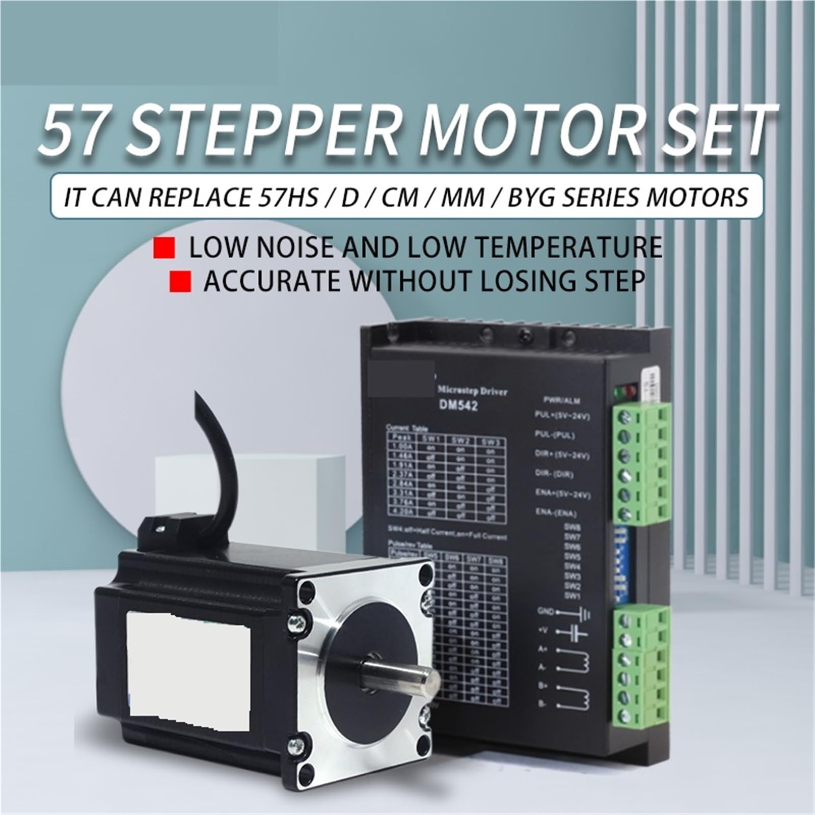 closed loop stepper motor Driver 2,3 NM Nema23 Zweiphasen-Schrittmotor und DM542-Treibersatz, 81 mm Länge, D 6,35 mm/8 mm, für CNC-3D-Druckermonitor Schrittmotor(Double-shaft set)