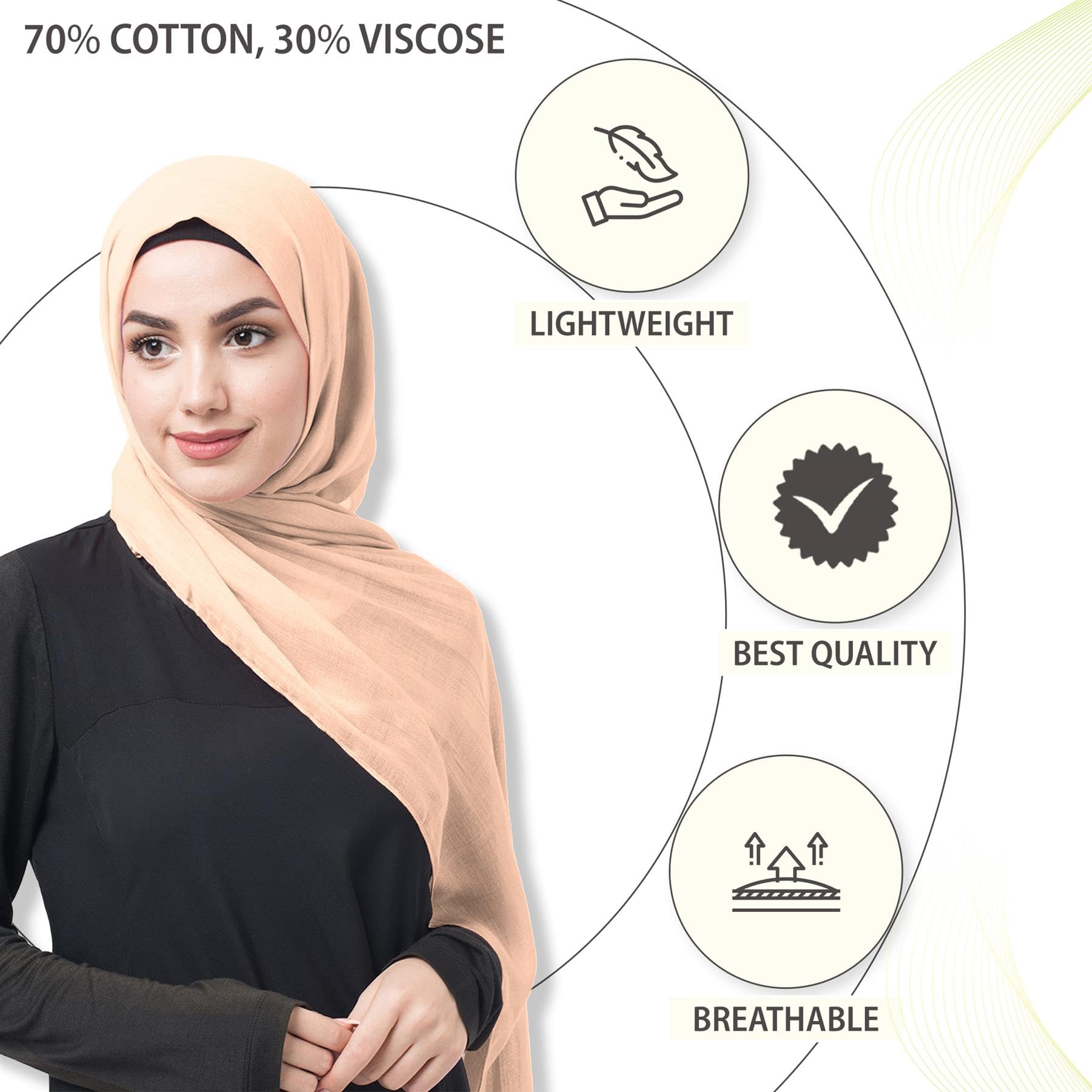 janisramone Confezione da 3 sciarpe hijab da donna in modal di alta qualità, in morbido cotone e misto viscosa, sciarpe multicolore da donna, eleganti sciarpe da preghiera hijab perfette per l'uso