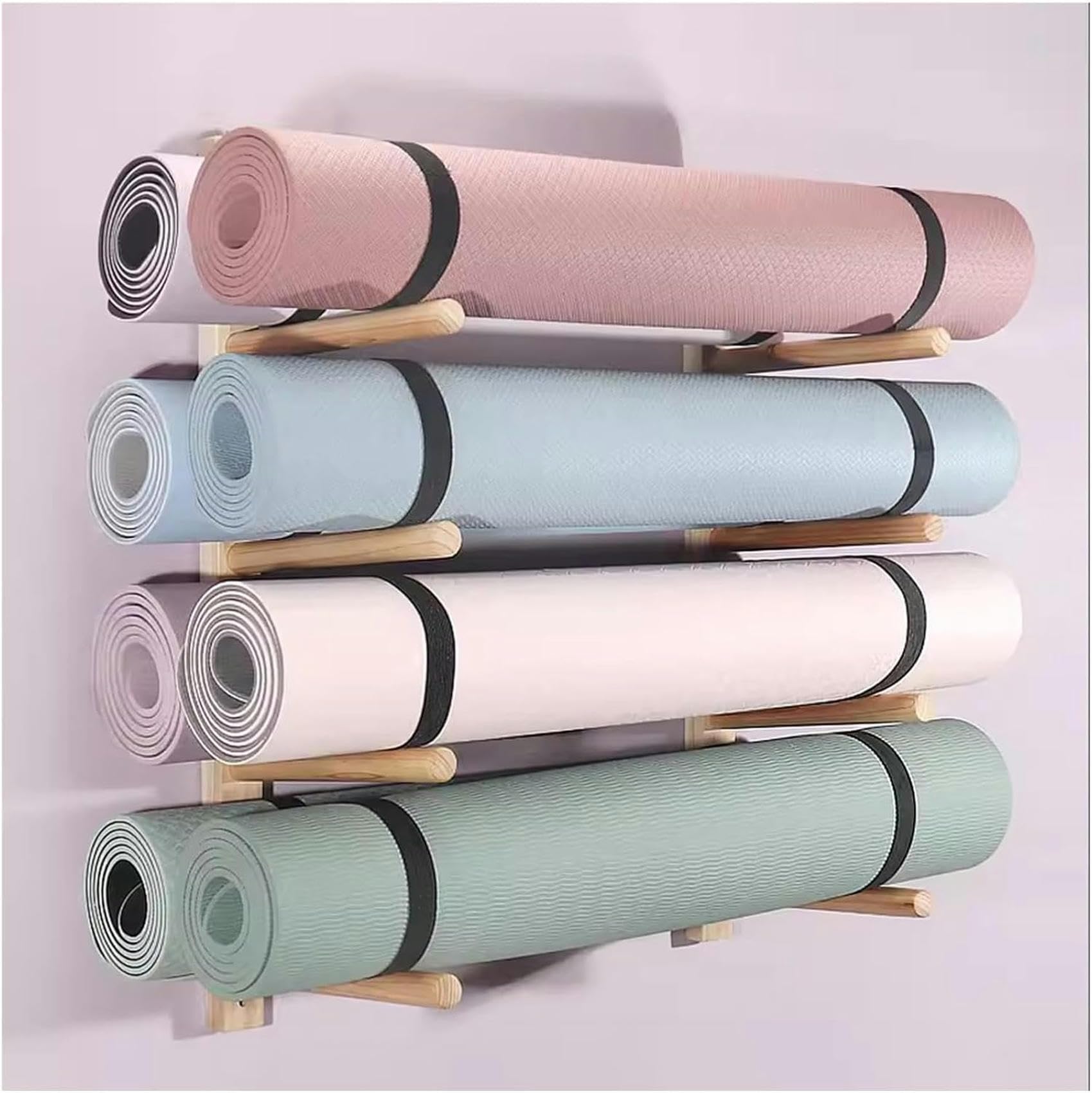 Support de rangement pour tapis de yoga en bois authentique suspendu