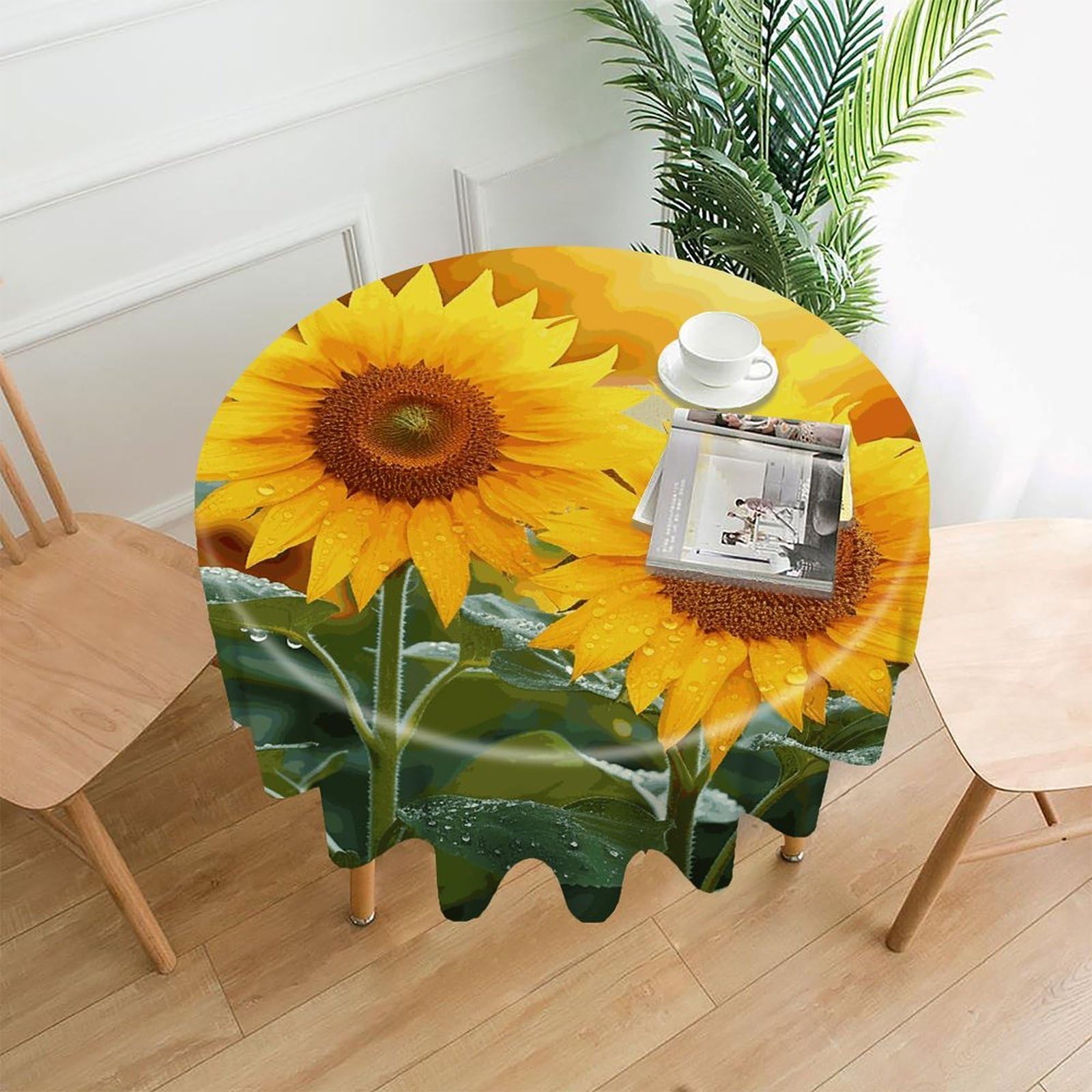 FekiLoot Sunflower Flowers Round Tablecloth Cover 60 Inch Wrinkle Free Washable Polyester Fabric Table Cover Decorative Round Table Cloth for Home Dining Kitchen Party Farmhouse