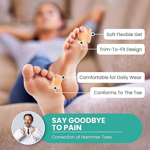 Miniatura 3 de Welnove Hammertoe Corrector  Paquete de 6 férulas para los dedos de los pies  Alisadores de gel suave  Realinear doblado, rizado, torcido, garra,