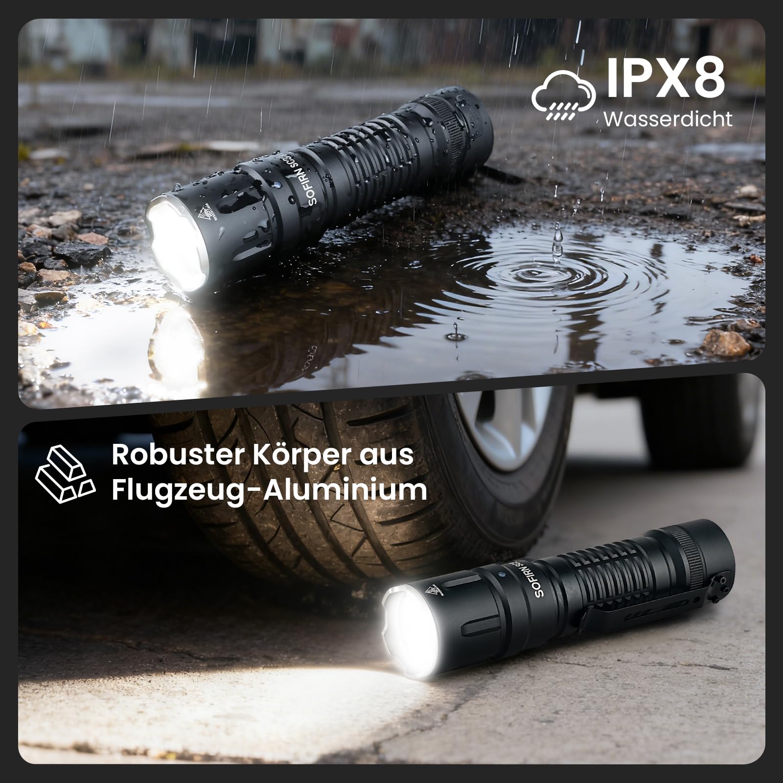 Sofirn SC33 Led Taschenlampe 5200 Lumen Superhelle Wiederaufladbare Taschenlampe Aufladbar EDC Tragbare mit Typ C Schwanz E-Schalter für Outdoor Suche Wandern Notfall