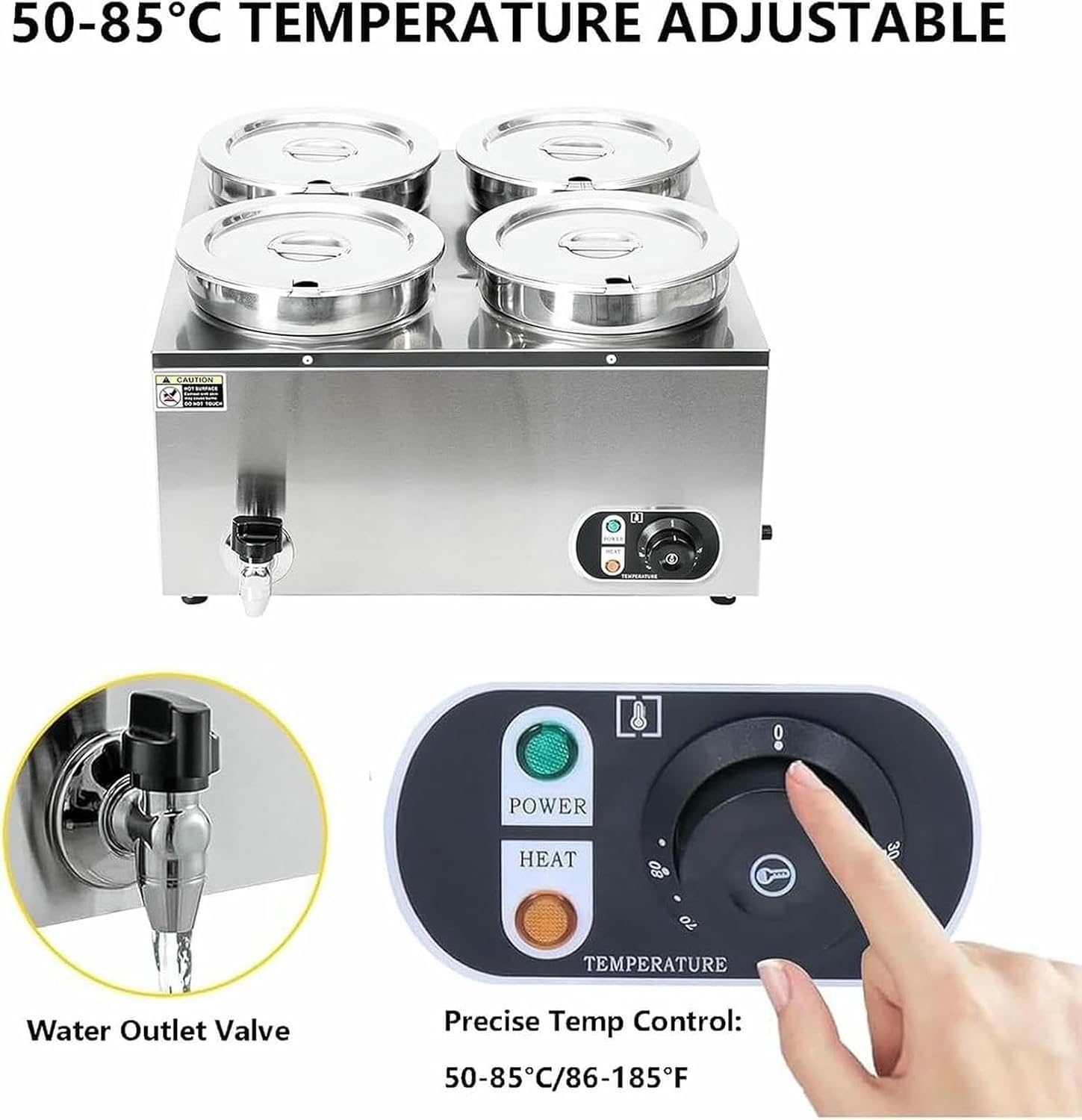 Calentador de Alimentos eléctrico Comercial Tipo baño ía de 1500 W, Mesa de Vapor de Acero Inoxidable, con Control de Temperatura de 50 a 85 ℃, para Servicios de Catering y restaurantes.