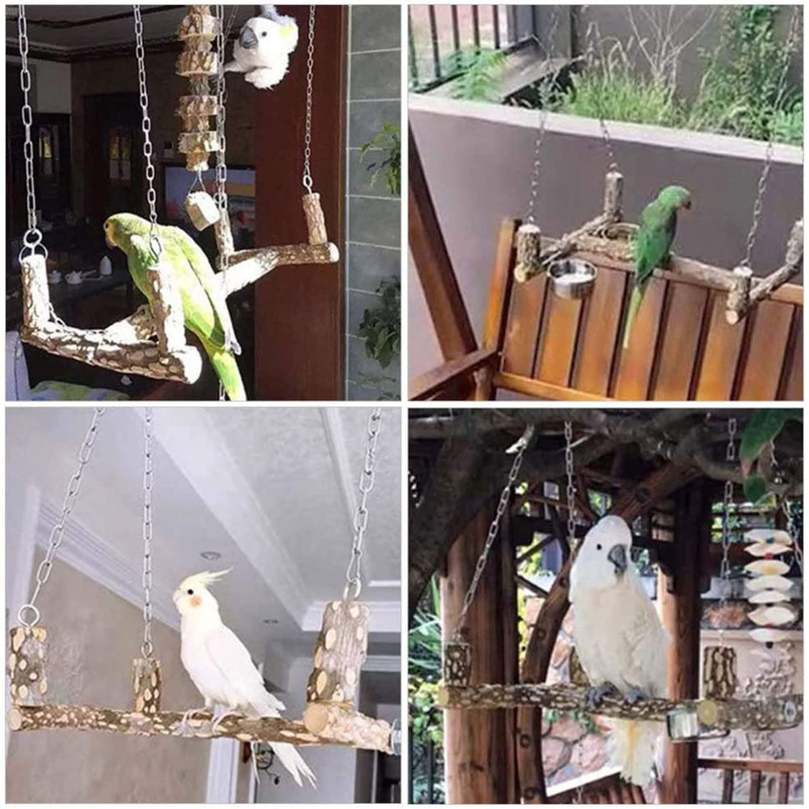 Giocattoli per uccelli posatoio in legno per grandi uccelli in legno naturale pappagallo altalena giocattolo da masticare facile da installare per grigi africani Mini ara altalena per uccelli trespolo