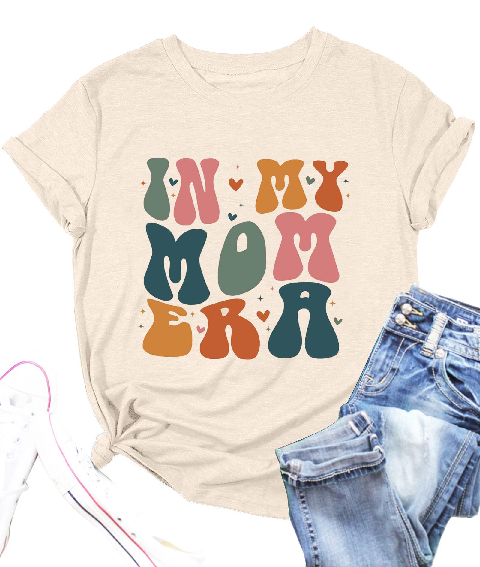 in My Mom Era Shirt for Women Retro Butterfly Graphic Print Mom Life Funny Letter Print Casual Tee