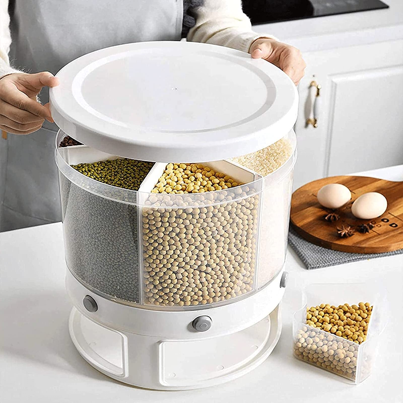 Amazon｜360度回転穀物貯蔵容器、6コンパートメントドライフードおよび