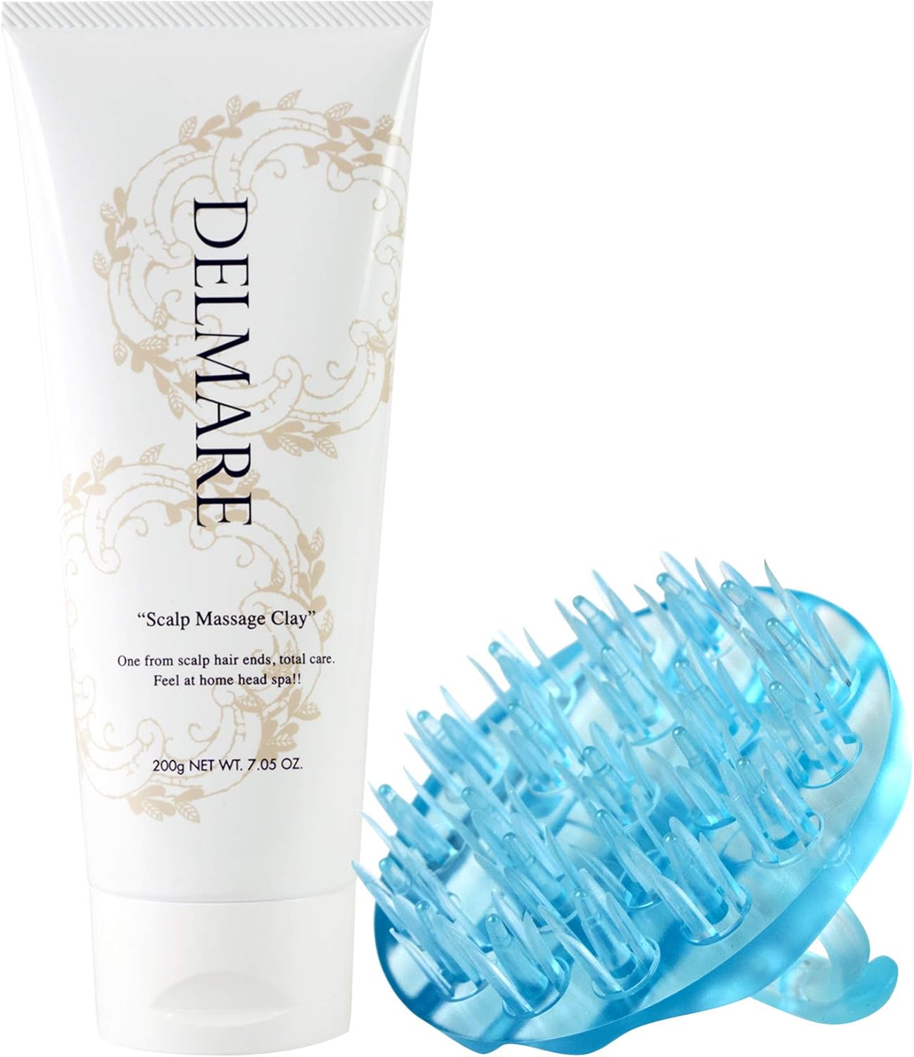 Delmare デルマーレ スカルプ マッサージクレイ 0g ヘッドスパブラシ セット 頭皮洗浄ブラシ ノンシリコン ヘッドスパ ギフト