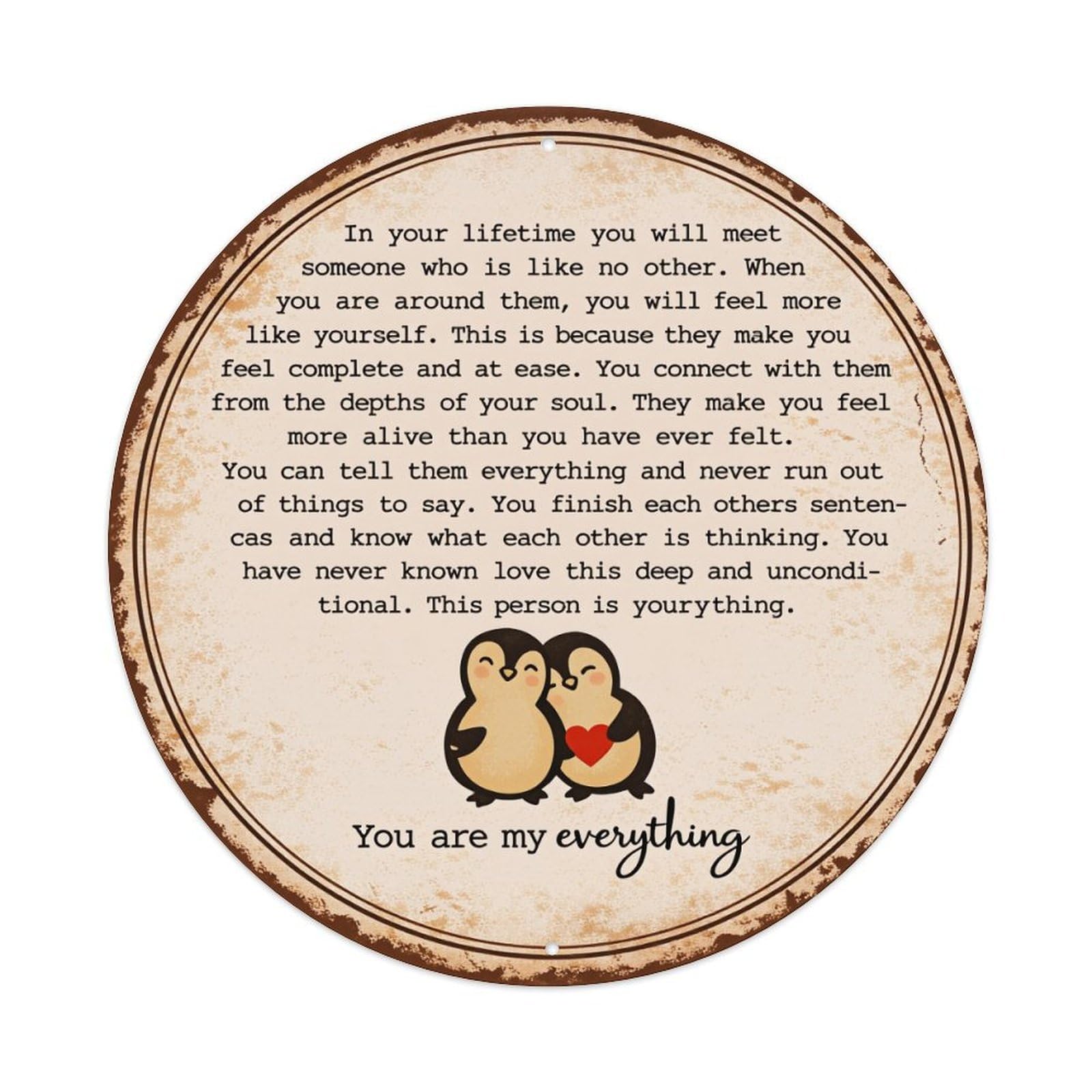 Love Birds Heart Circle Text Round Tin Sign Vintage Metal Sign Home Bar Garden Indoor & Outdoor Wall Decor Retro Metal Poster 8x8 Inch