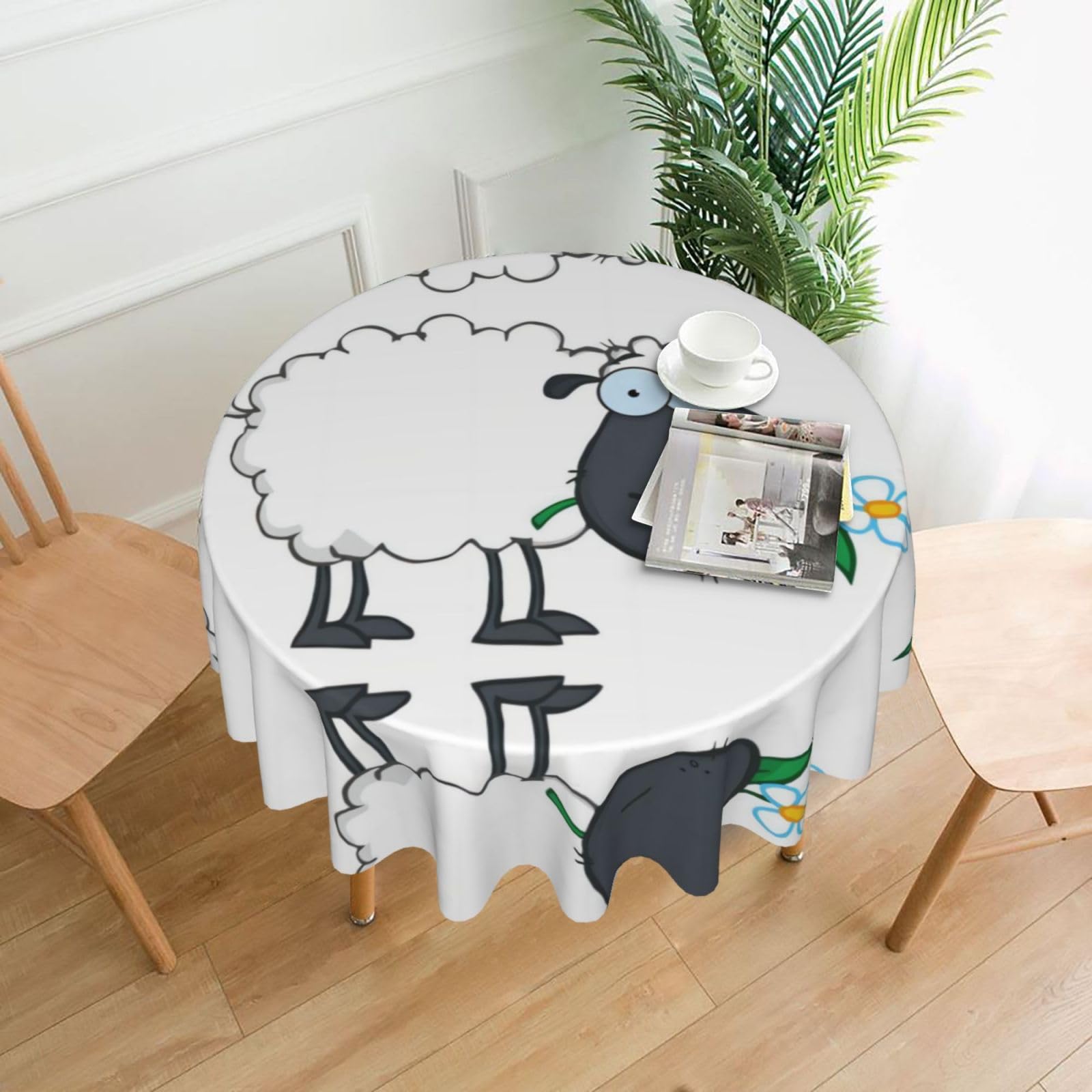 WHJSSF Sheep Prints Round Decorative Table Throw 60 Inch – Waterproof Table Cover for Dining, Coffee Tables, and Outdoor Events