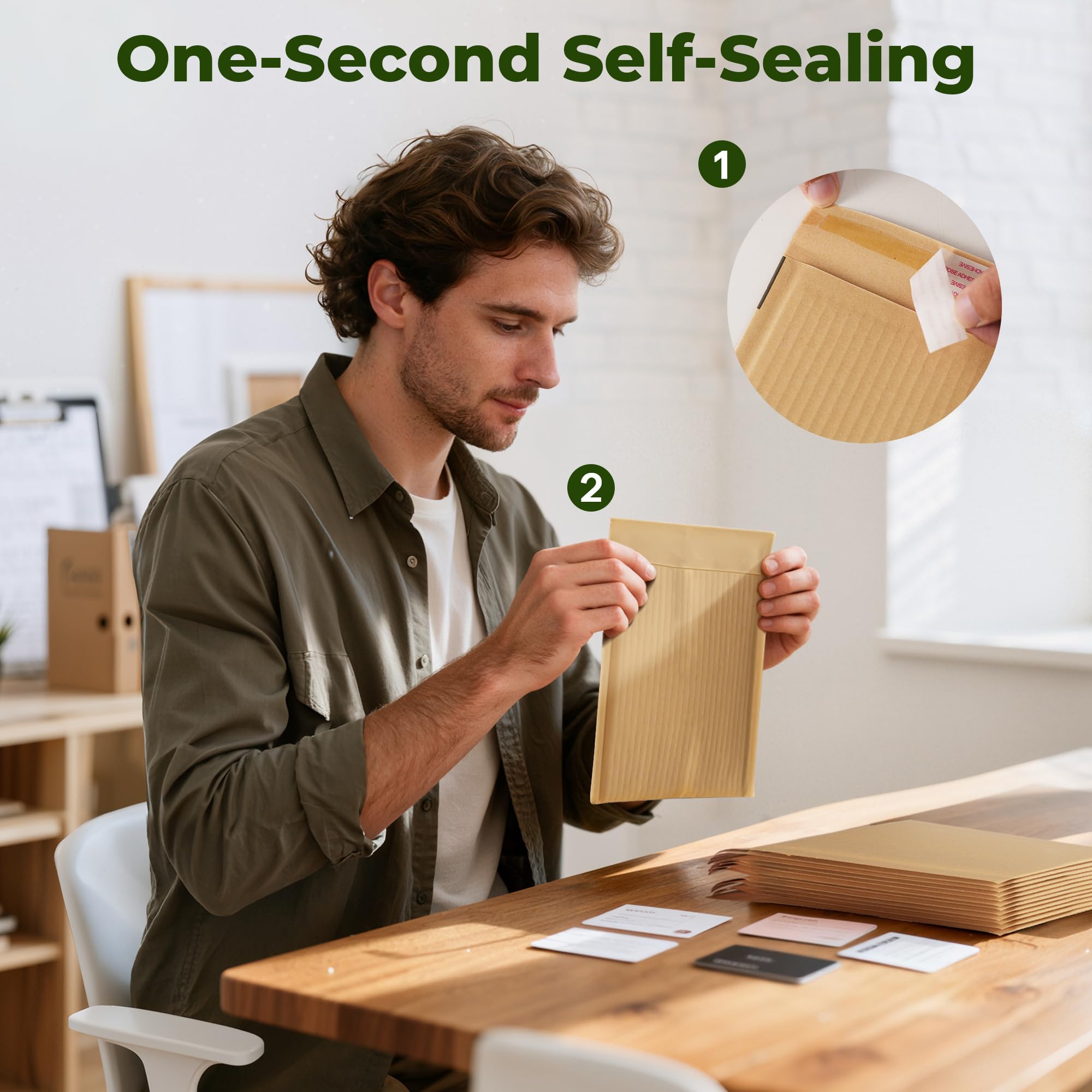 Tera Sobres acolchados corrugados ecológicos: A5, paquete de 50 unidades de papel kraft grueso de 80 g/m² con autosellado, fuerte resistencia a la compresión para cosméticos, accesorios, electrónica