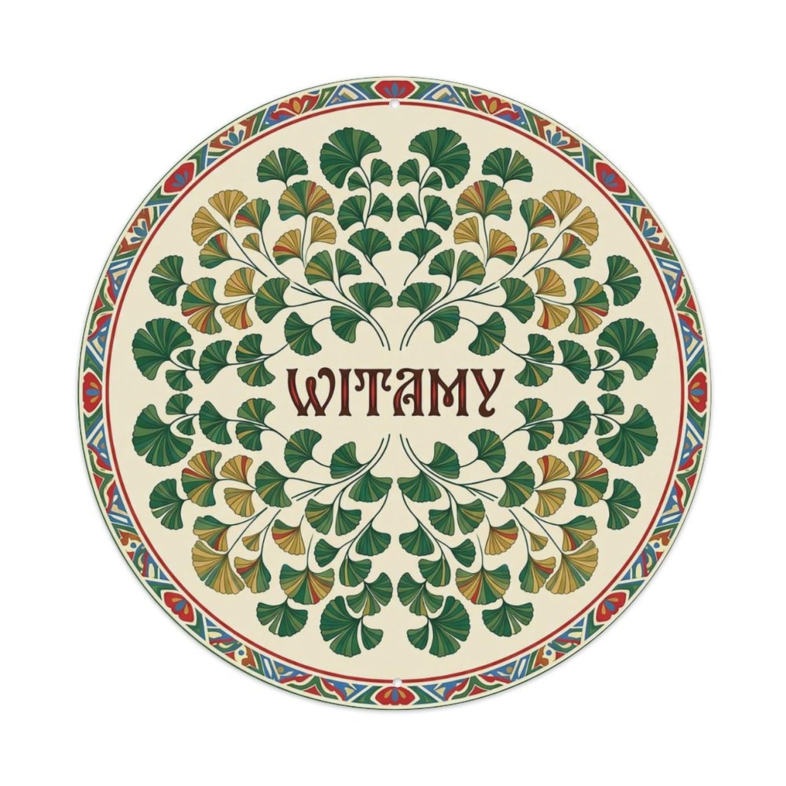 Vintage Polish Folk Art Witamy Welcome Maidenhair Fern Metal Tin Sign