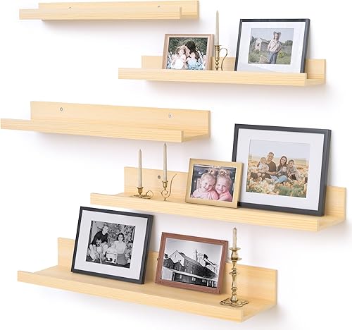 Upsimples Home Estantes flotantes para almacenamiento de decoración de pared, juego de 5, estantes de pared con repisa para cuadros pequeños,