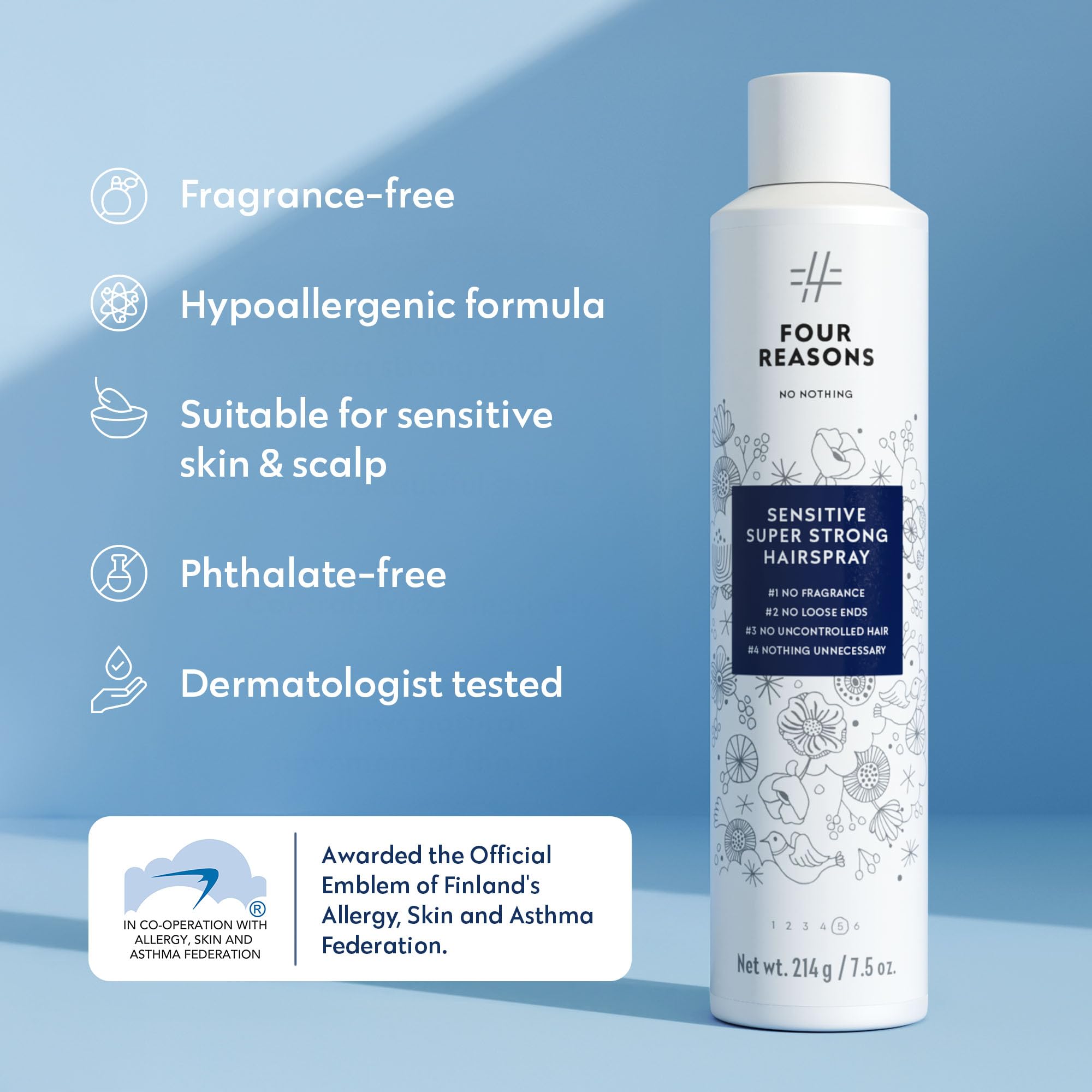 No Nothing Spray per capelli super forte, senza profumo, per cuoio capelluto sensibile, ipoallergenico, non profumato, tenuta extra forte, protezione dall'umidità e protezione UV, 213 ml