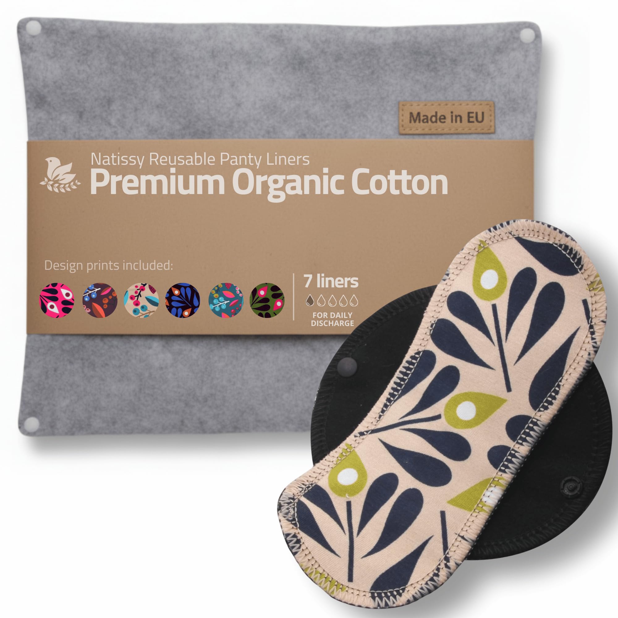 Made in EU - Ultra-Soft Reusable Panty Liners (Small, 7-Pack) – High-Temp Washable Cloth Panty Liners for Women & Teens – Breathable Organic Cotton