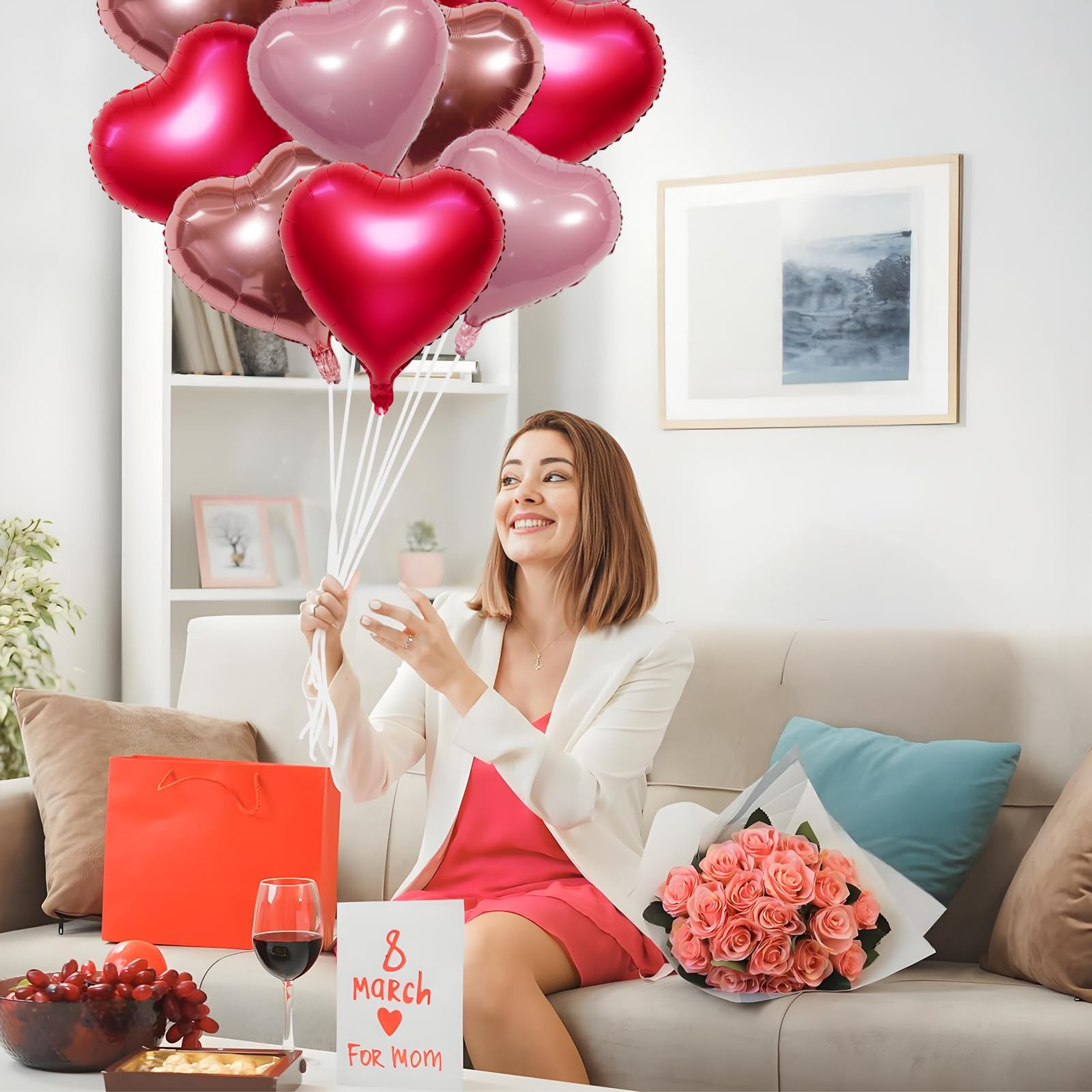 GOGOLAN 30 Pcs 18 In Red Heart Balloons and 1Pcs 40 In Linked LOVE Foil Balloon for Romantic Valentines Day Decorations (champagne/matte rose red/pearl pink) - Image 4