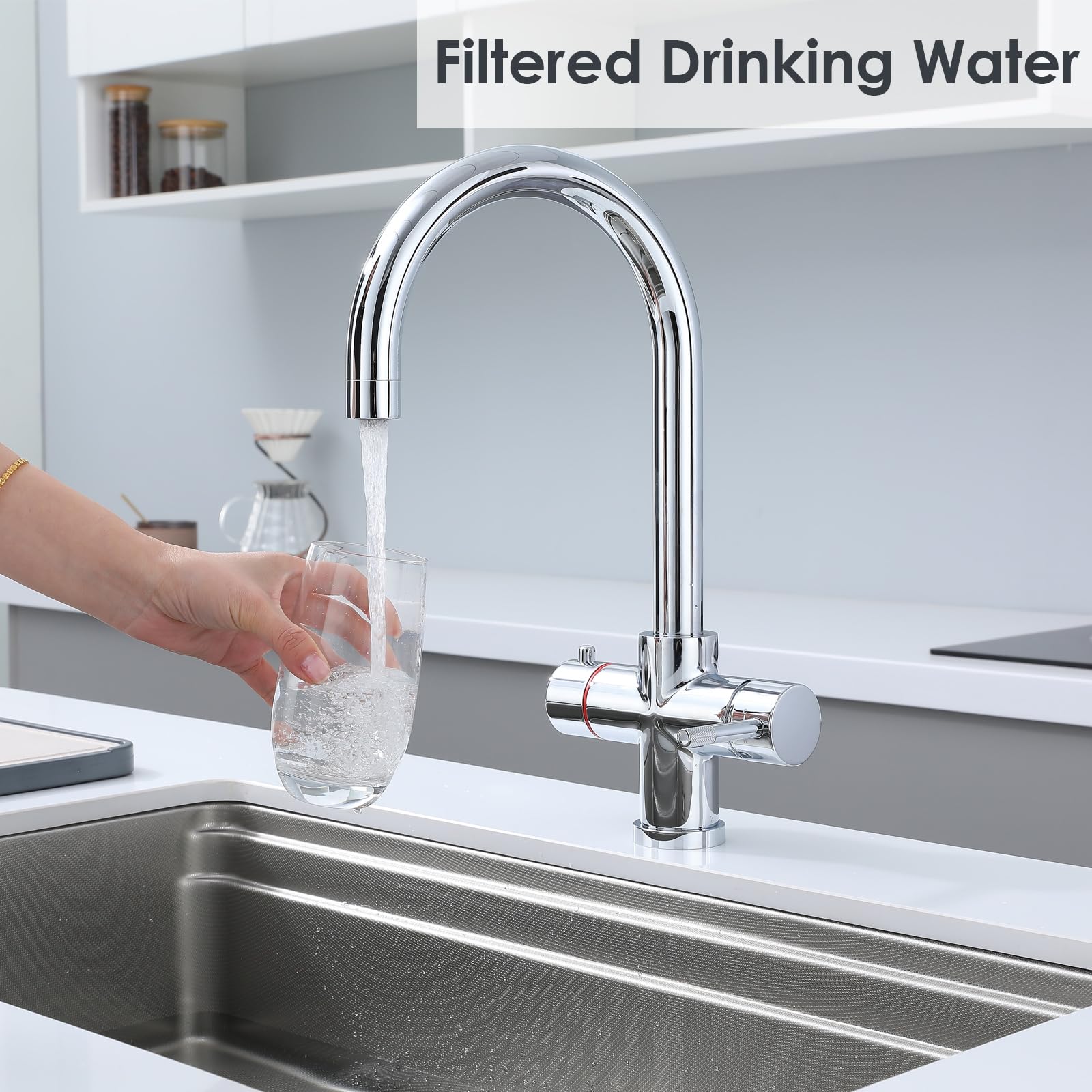 Grifo de agua hirviendo 4 en 1, filtrado en frío, grifo principal de agua caliente y fría instantánea con unidad de caldera y filtro de temperatura ajustable, aprobado por WRAS