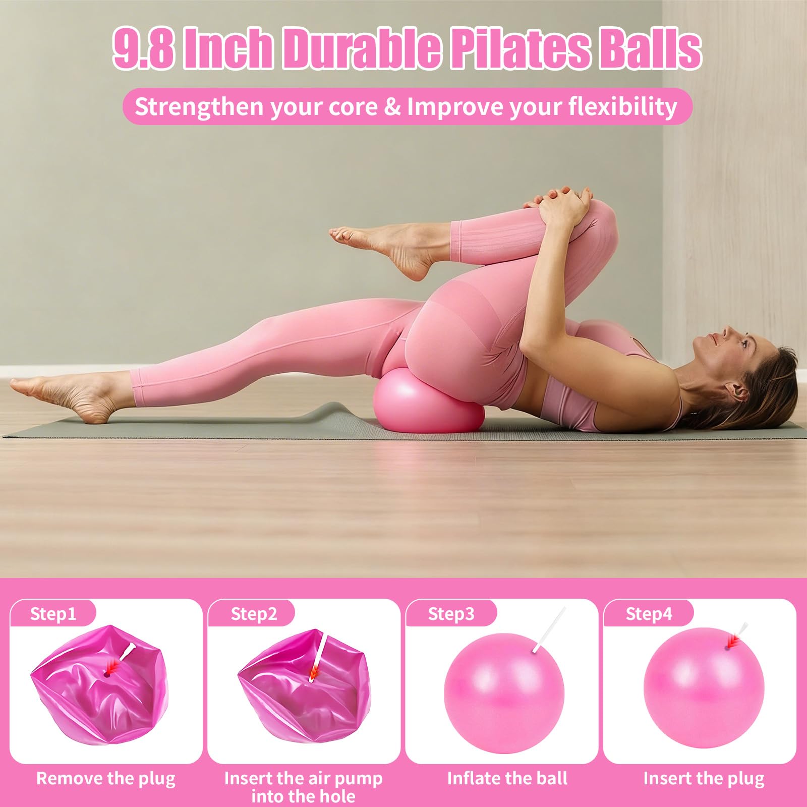 Pilates Set, 13 Teiliges Pilates Essential Kit für Frauen, Pilates Zubehör Set mit Pilates Ring, Yoga Ball, Fitnessbänder, Grip Socken, Pilates Set für Zuhause Bauch Beine Po Studio-Workout