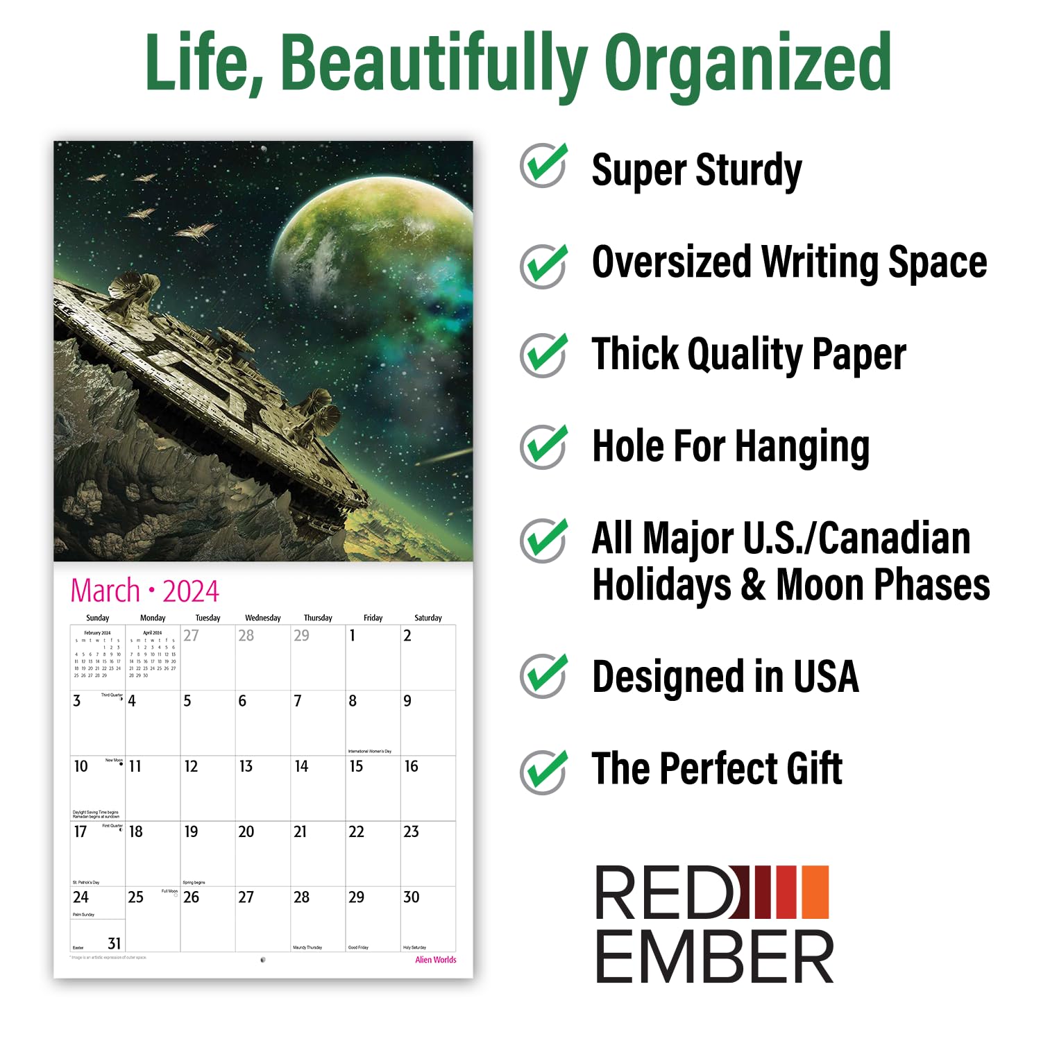 Snapklik.com : Alien Worlds 2024 Hangable Monthly Wall Calendar 12" X ...