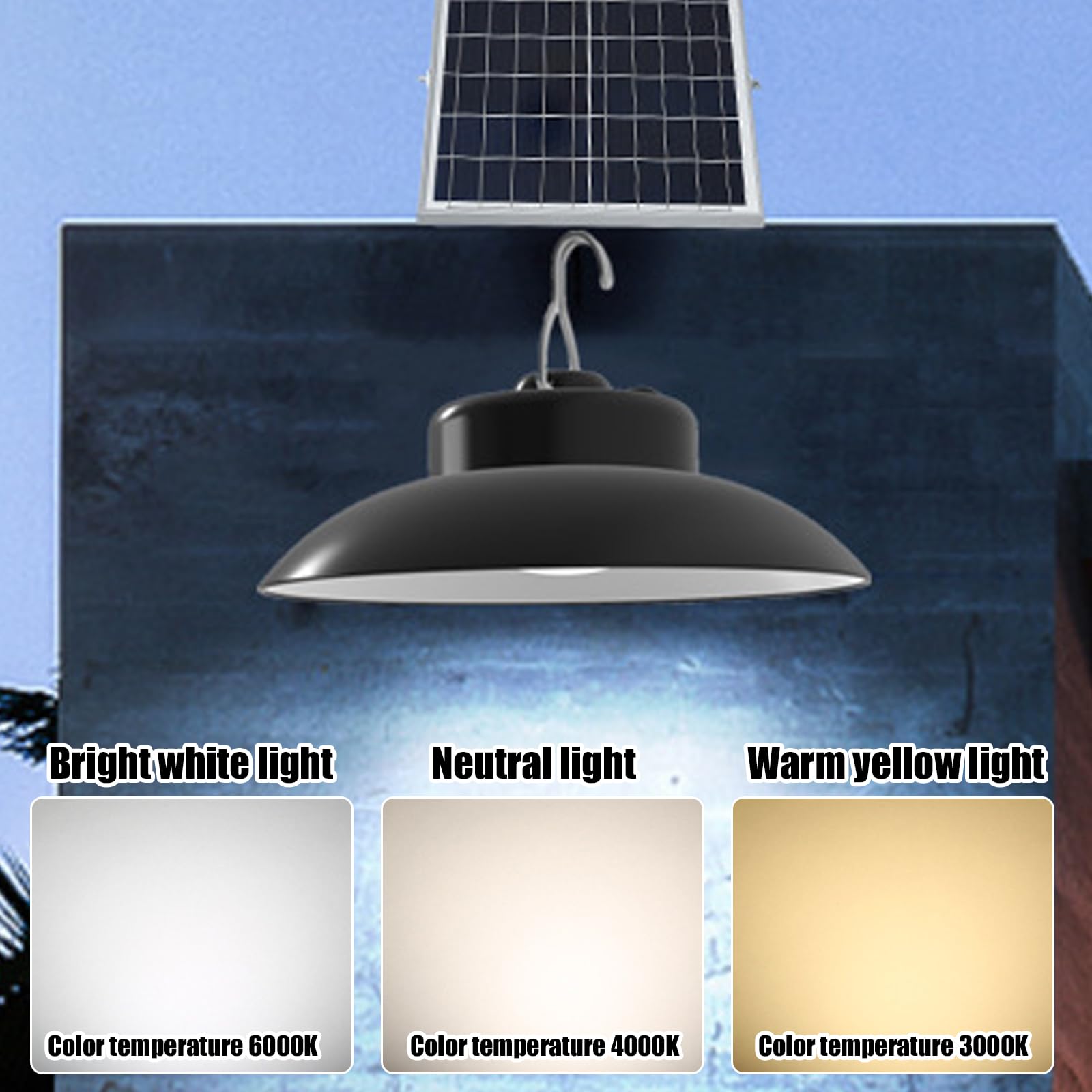 Lámpara de techo solar con mando a distancia, lámpara colgante solar para exterior, lámpara colgante interior, 3 temperaturas de color, lámpara solar para exterior, IP65, resistente al agua, para