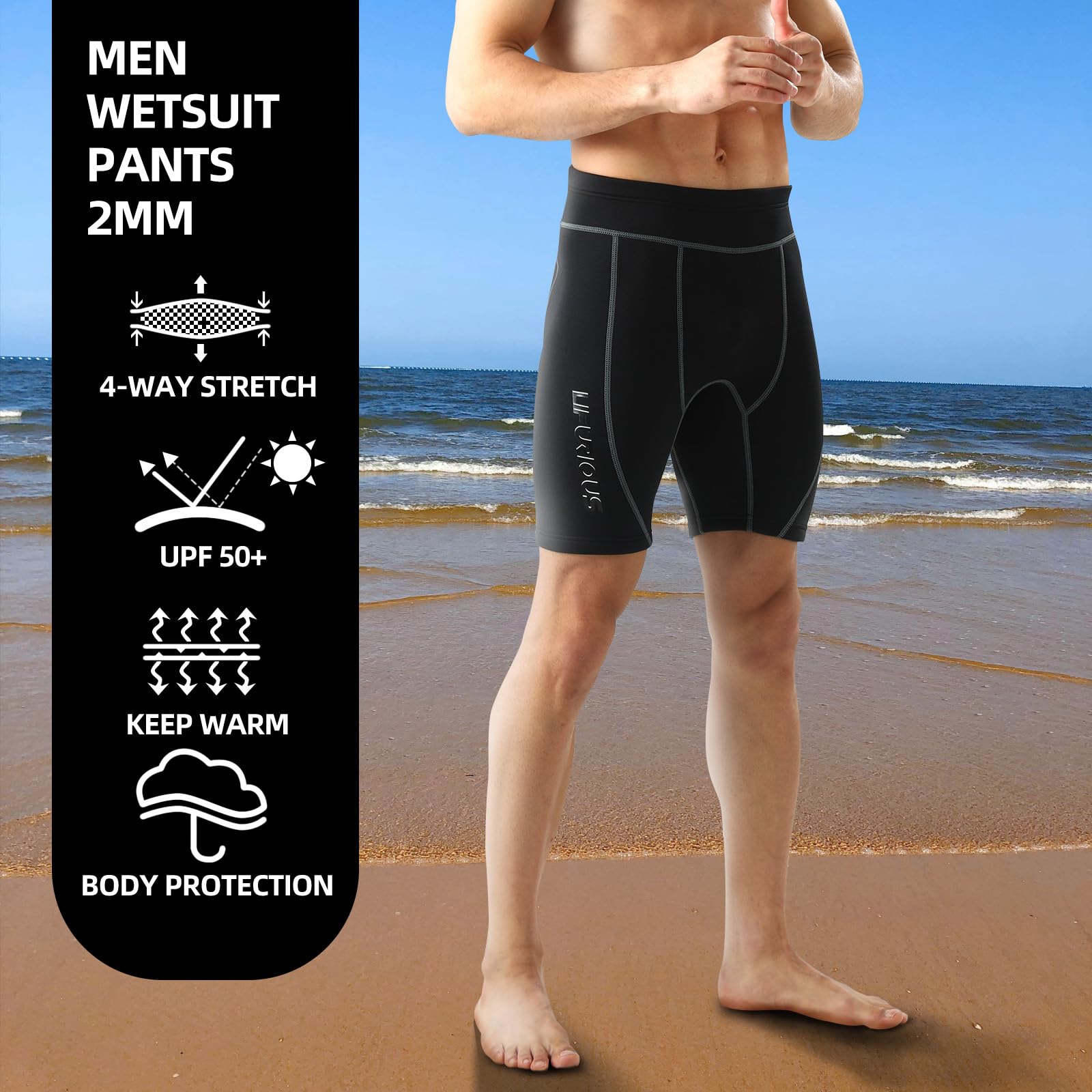lifruious - Pantalones cortos de neopreno de 2 mm para hombre, para surf, buceo, canoa, kayak, esquí acuático, deportes acuáticos