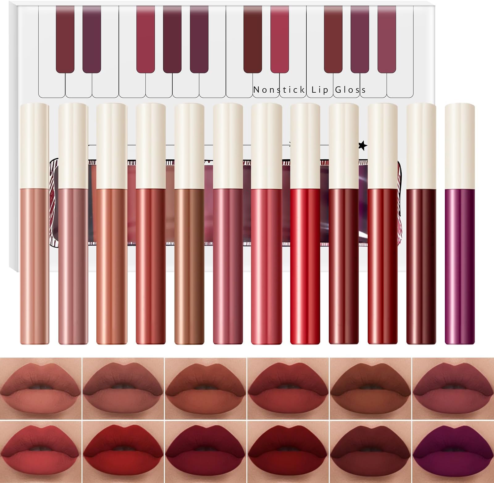12Pcs Matte Liquid Lipstick Set, Waterproof Long Lasting Non-Stick Cup Labiales Mate, Lip Gloss Sets Lipstick for Women Gift