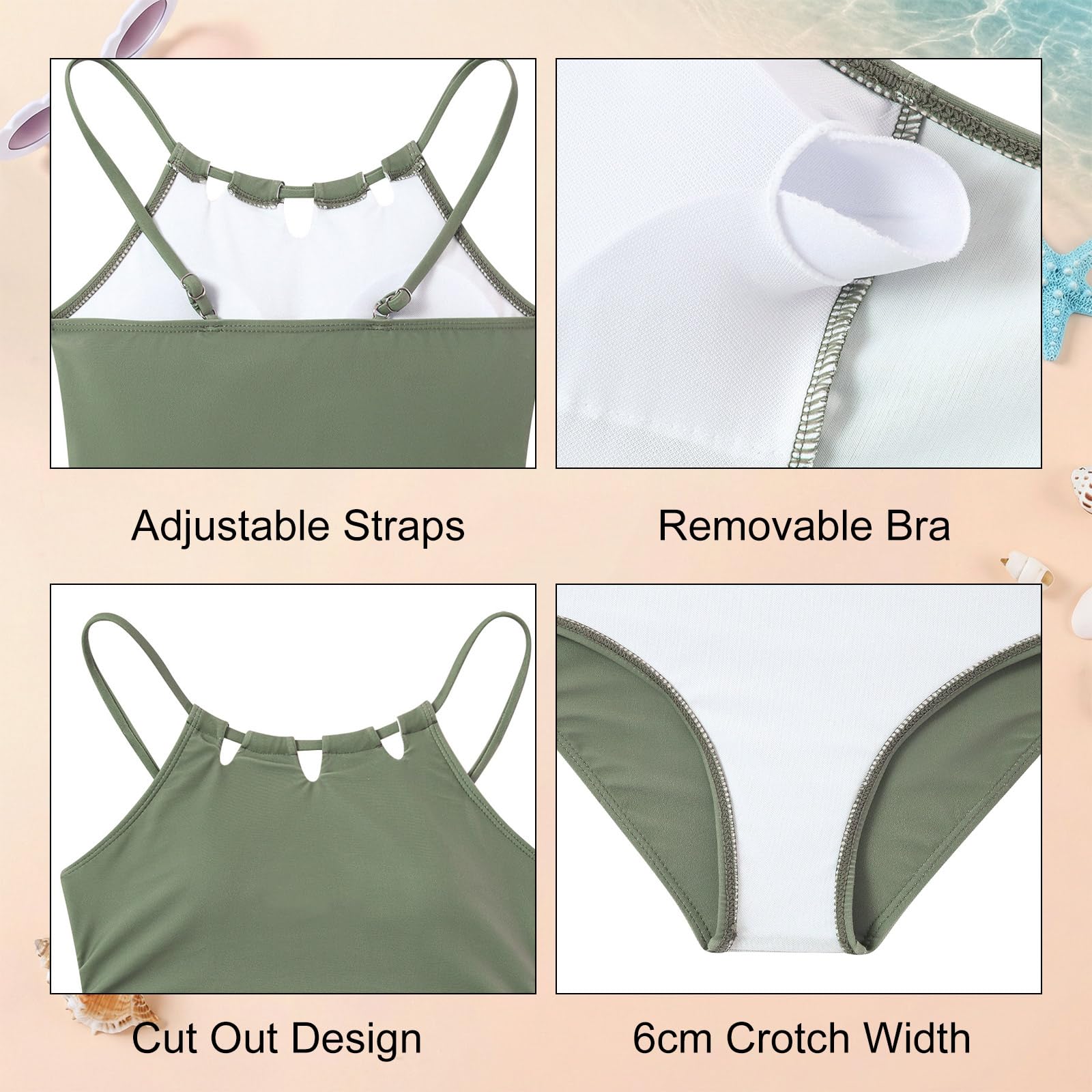 Girls Swimsuits One Piece Quick Dry Bathing Suit with Mesh Cover Ups Adjustable Straps Cut Out Beach Swimwear 7-16Y - 4